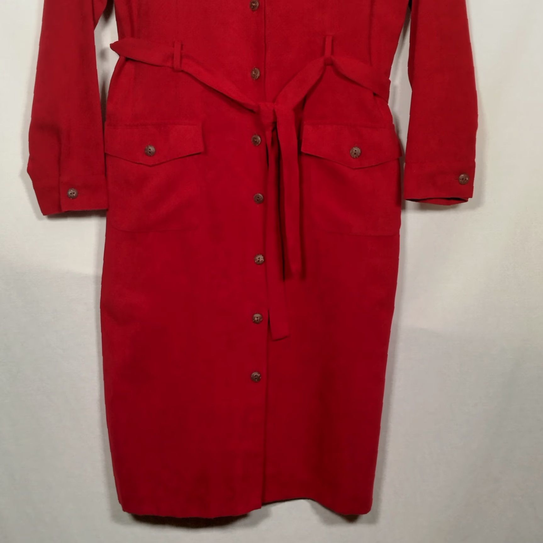 Vintage VINTAGE Dressbarn Dress 14 Red Microsuede Long Sleeve Button Up Belted Office Wear Dress Size XL / US 12-14 / IT 48-50 - 6 Thumbnail