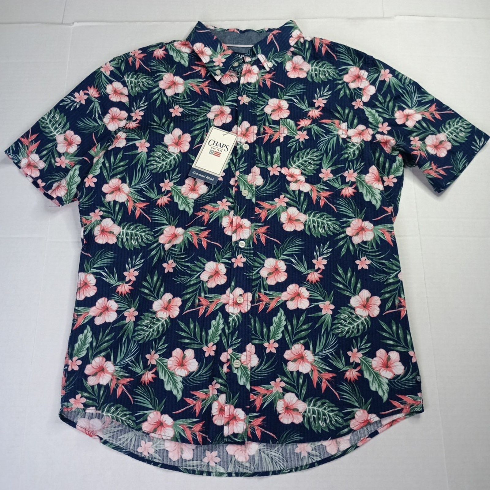 Chaps Chaps Floral Seersucker Woven Shirt Men's M Nantucket Navy Size US M / EU 48-50 / 2 - 1 Thumbnail