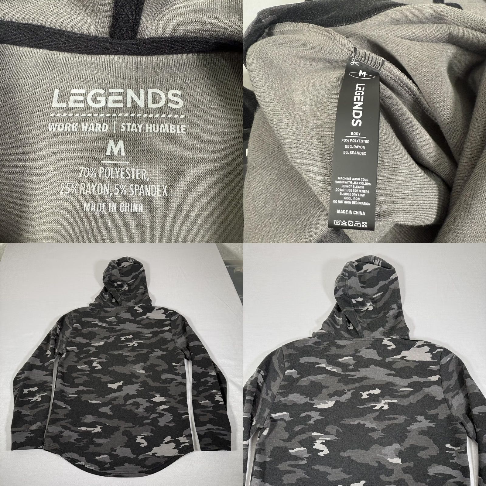 Vintage Legends Hoodie Mens M Gray Camo Pullover Crew Neck Stretch Knit Logo Front Pocket All Seasons Size US M / EU 48-50 / 2 - 8 Thumbnail