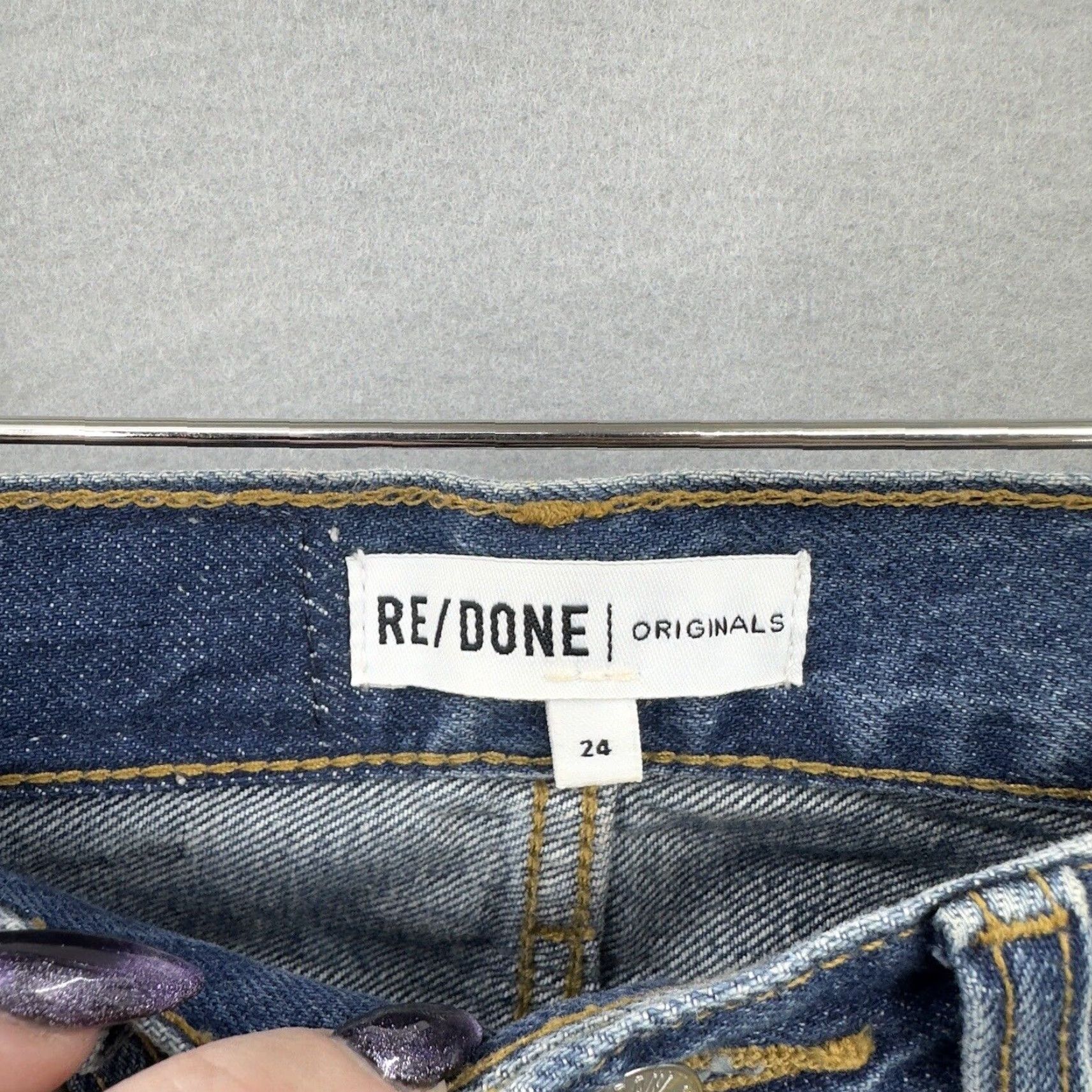Vintage Redone Jeans Womens 24 Mid Rise Button Fly Straight Leg Painted Boho Denim Blue 5-Pocket Design Style Straight Vintage No Brand Redone Size 42" / US 20 - 4 Thumbnail