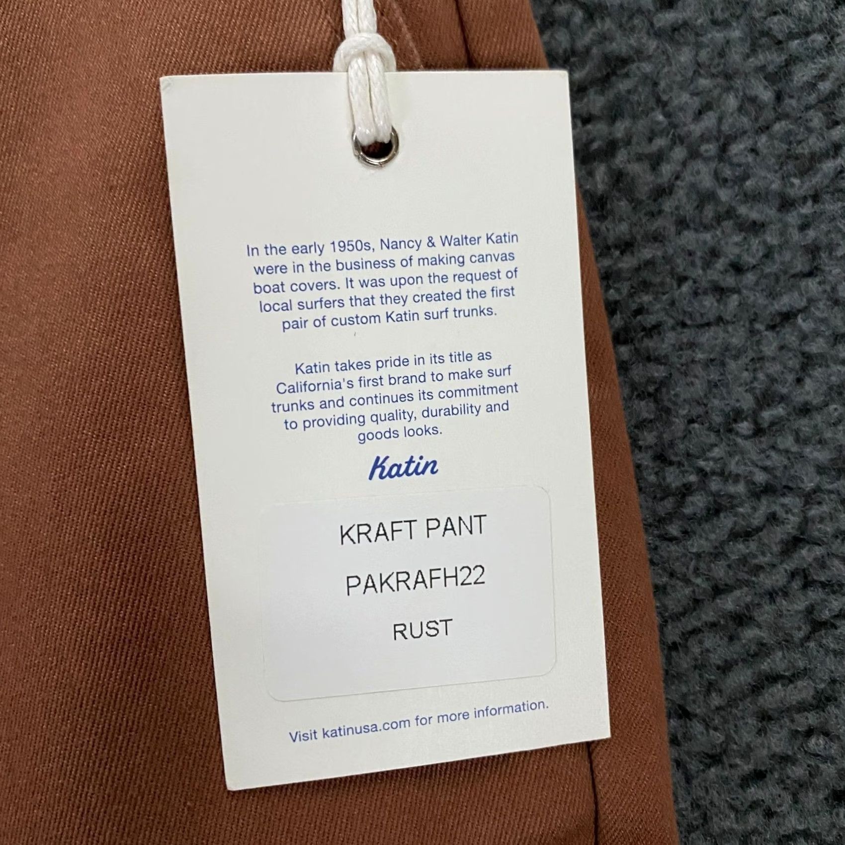 Katin Kraft Pant Chino Stretch Twill Skate Surf Rust Brown Size 31x32 New Mens, Men's — image 3 of 6