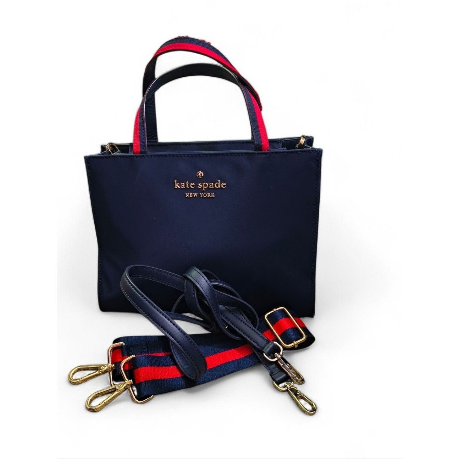 Kate Spade NWOT Kate Spade Navy Blue Canvas Crossbody Red Trim 2 Straps Size ONE SIZE - 1 Thumbnail