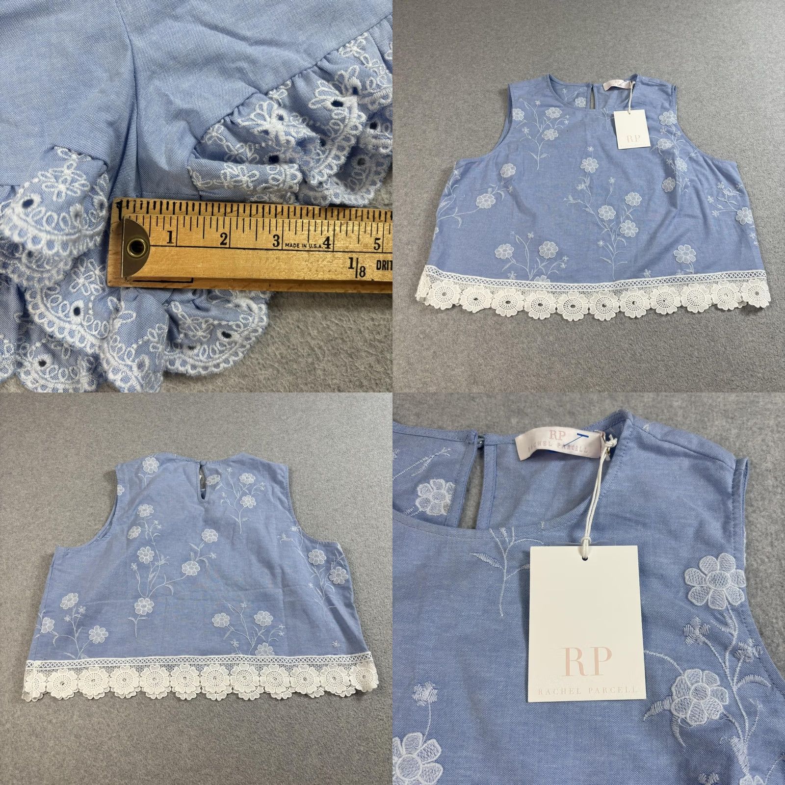 Vintage Rachel Parcell Tank Shorts Set Womens XL/14 Sky Blue Eyelet Cottage Coquette Outfit/Set Size 40" / US 18 - 8 Thumbnail