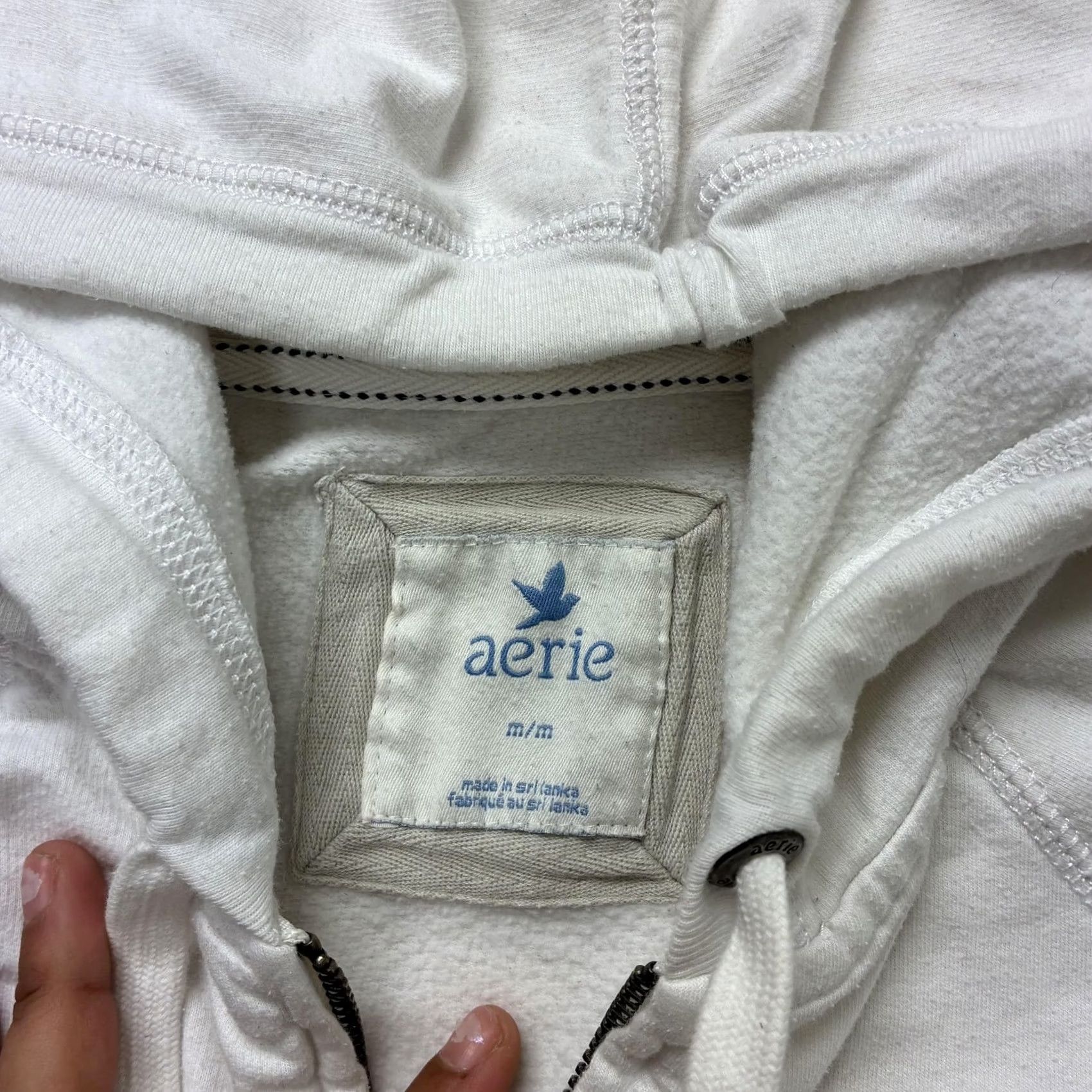 Vintage Aerie Hoodie Womens Medium White Full Zip Fleece Hooded Kangaroo Pocket Logo Size M / US 6-8 / IT 42-44 - 3 Thumbnail