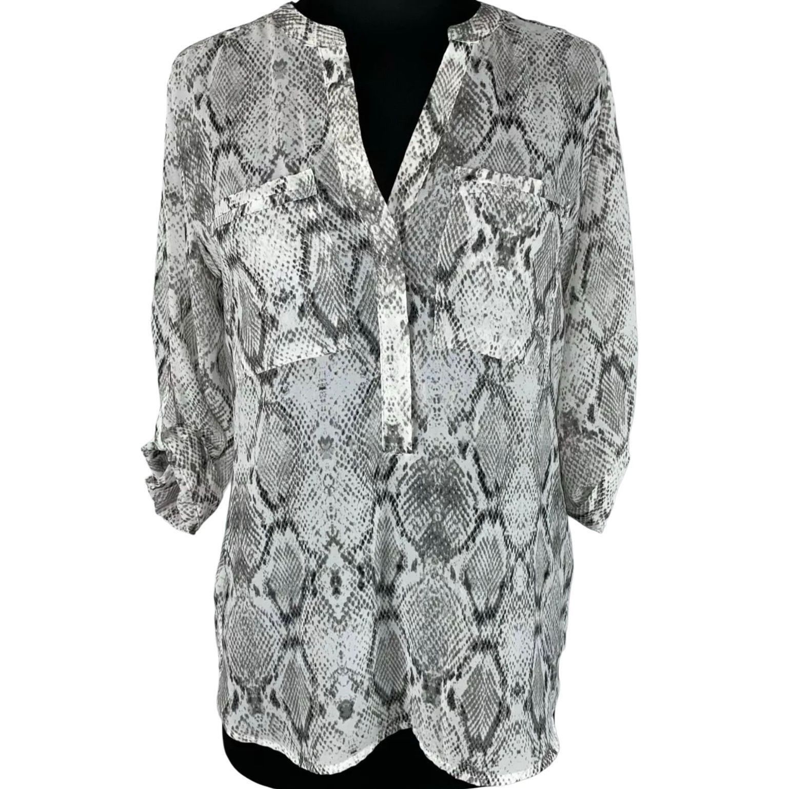 Apt. 9 Apt. 9 Animal Print Snakeskin Pattern Sheer Popover Roll Tab Size XXL / US 16-18 / IT 52-54 - 1 Thumbnail