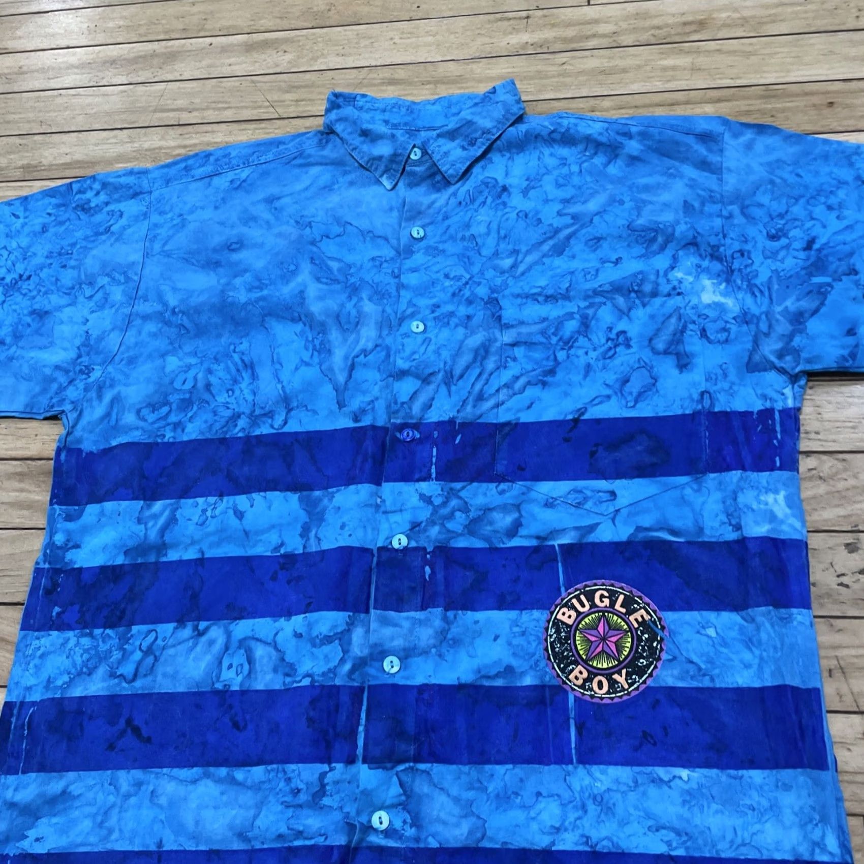 Bugle Boy VINTAGE Bugle Boy Shirt Men M Surf Grunge Abstract 90s Y2k Tie Dye Paint Stripe Blue Tie Dye Striped Button-Up Size US M / EU 48-50 / 2 - 4 Thumbnail