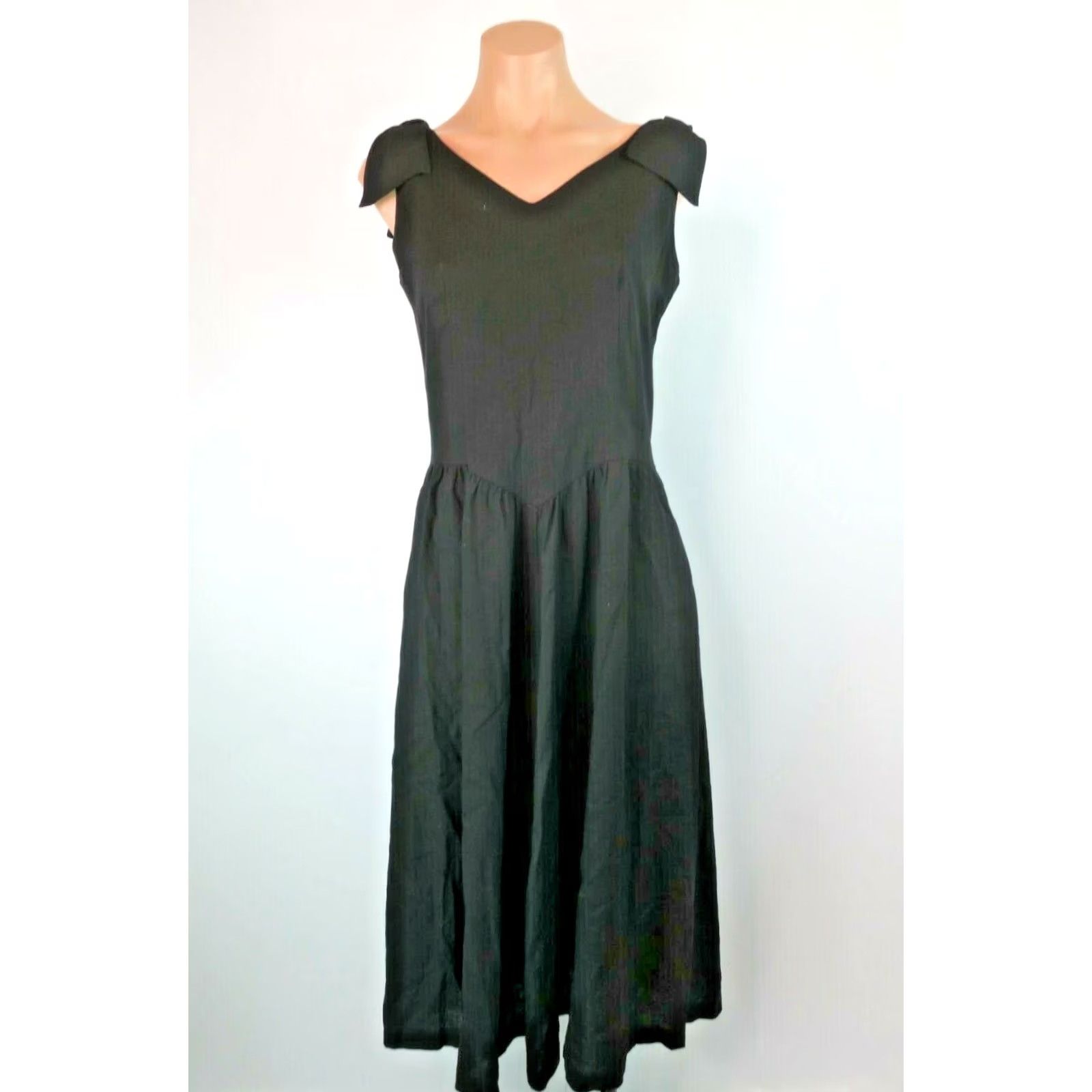 Vintage Vintage Lanz Originals Dress Sz 6 Black Fit flare LBD Bow Strap 1950s Size M / US 6-8 / IT 42-44 - 3 Thumbnail