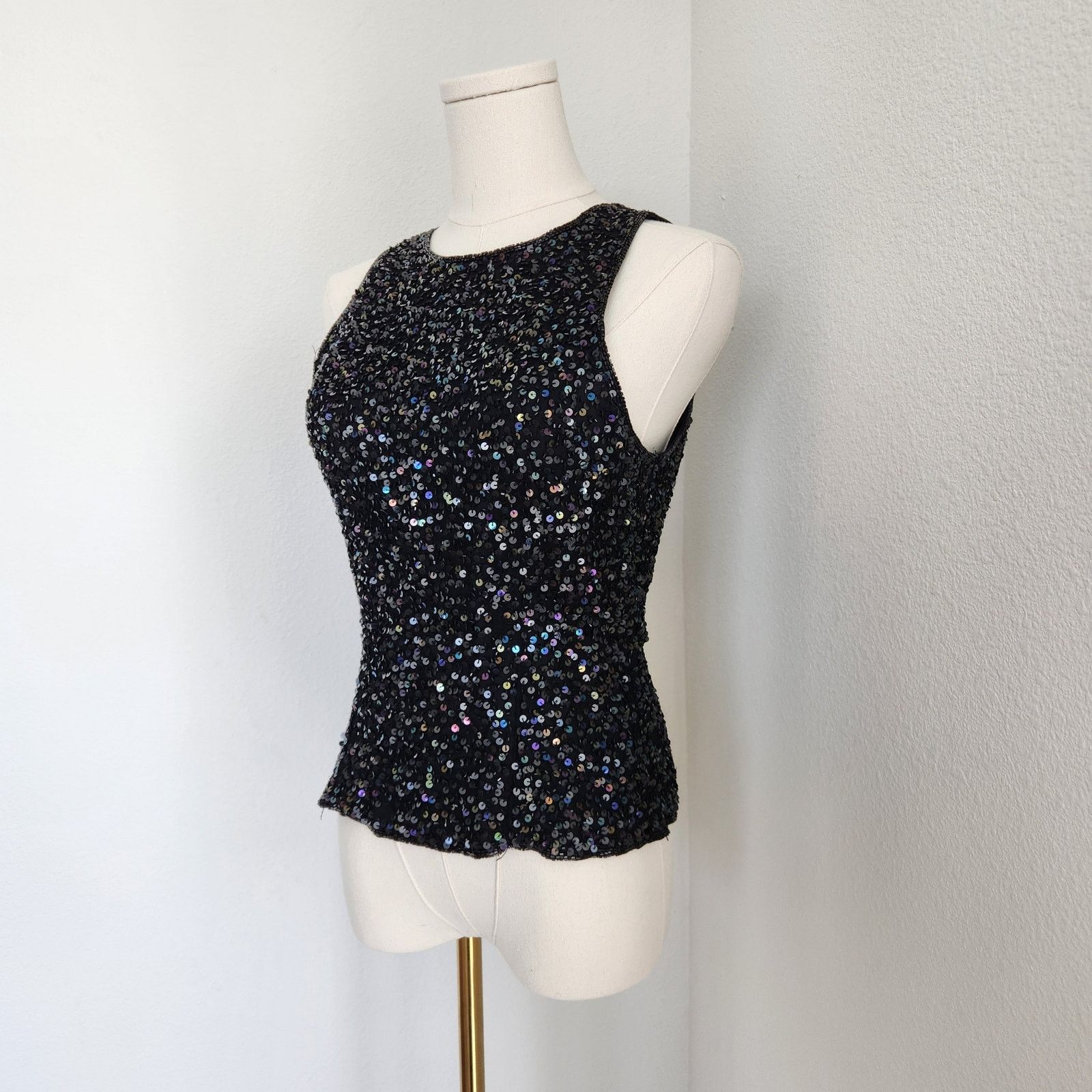 Vintage Vintage Black Iridescant Sequin Silk Embroidered Blouse S Size S / US 4 / IT 40 - 2 Thumbnail
