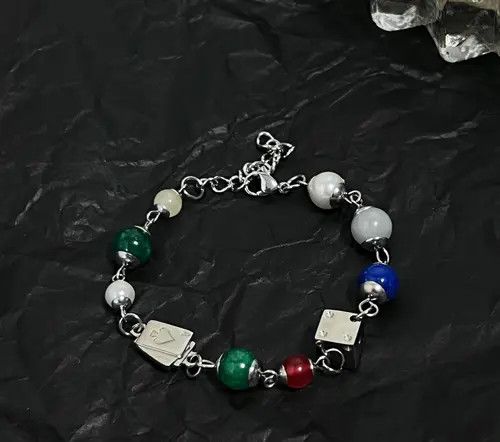 Jewelry Multicolor Beaded Silver Charm Bracelet, Gambling Dice Style Size ONE SIZE - 8 Thumbnail