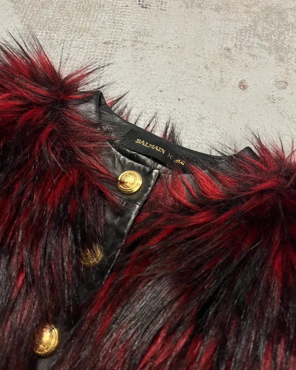 Balmain Balmain H&M Bordeaux & Black Faux Fur Gold Button Jacket Size S / US 4 / IT 40 - 5 Thumbnail