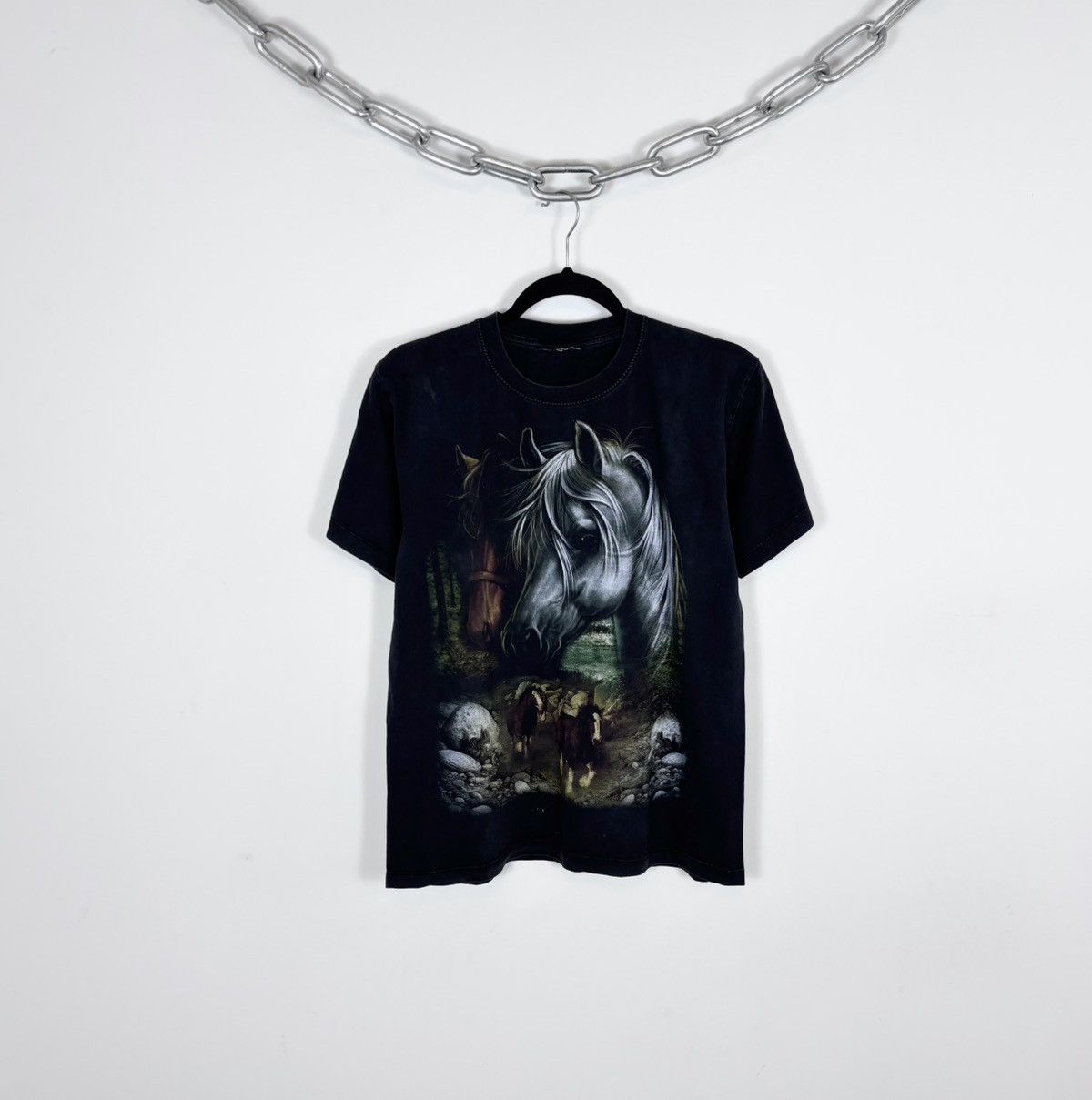 Vintage Vintage Animals Big Horses Nature Logo Black T-Shirt Tee Size US M / EU 48-50 / 2 - 1 Thumbnail