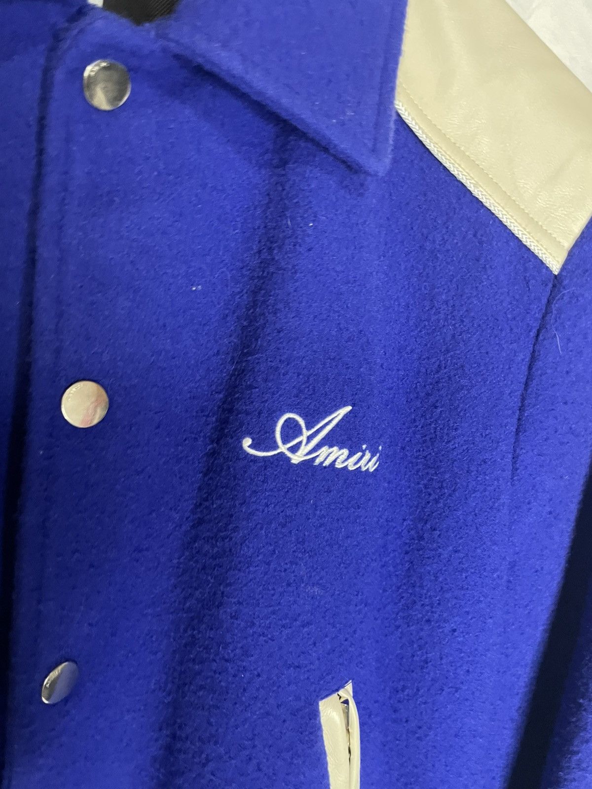 Amiri Amiri Varsity Cotton/Leather Bomber Jacket Blue + White NWT Size US M / EU 48-50 / 2 - 4 Thumbnail