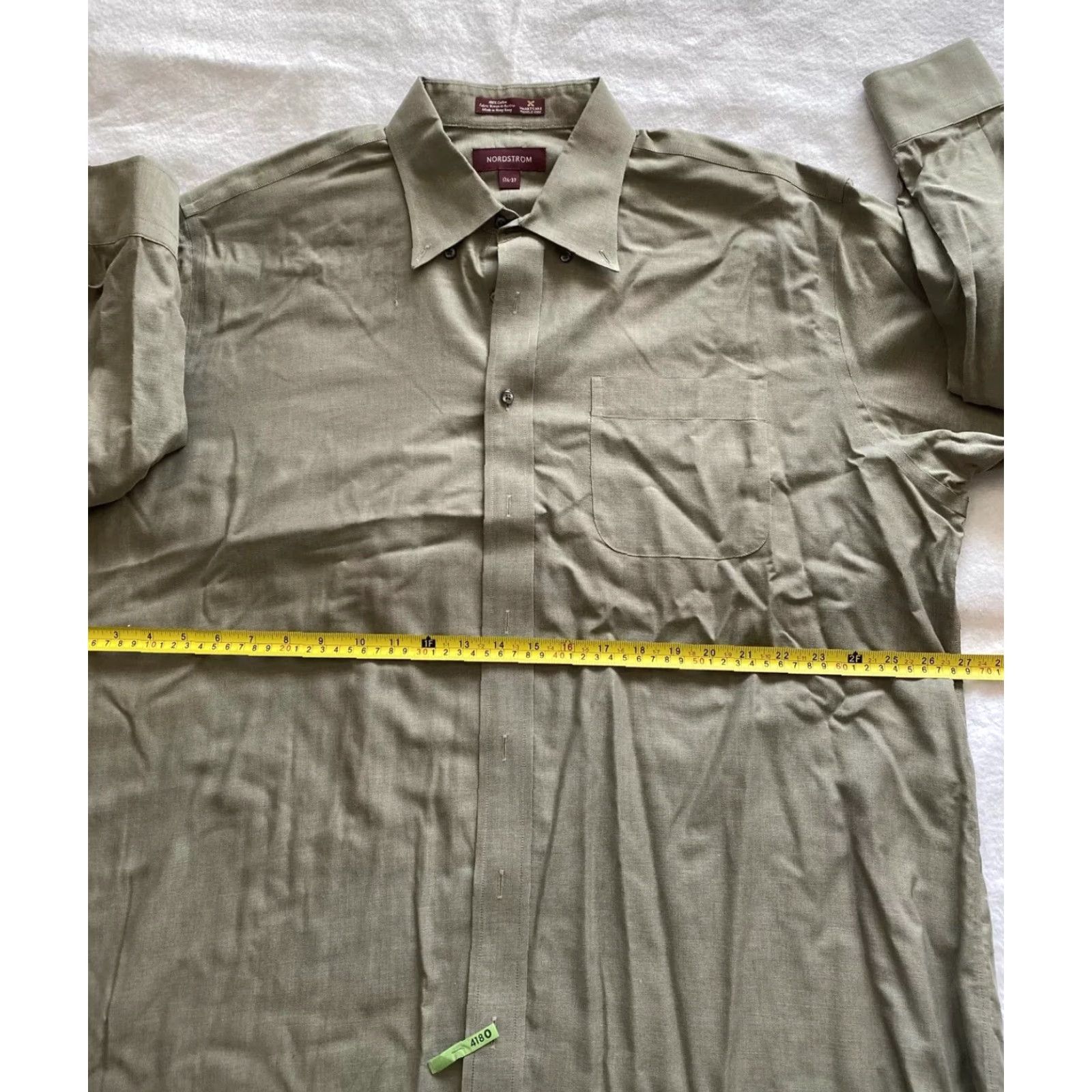 Nordstrom Nordstrom Button Shirt Dress Shirt Men 17.5 20-27 Olive Green Long Sleeve Button-Down Collar 100% Cotton Classic Fit不可 Size US XL / EU 56 / 4 - 3 Thumbnail