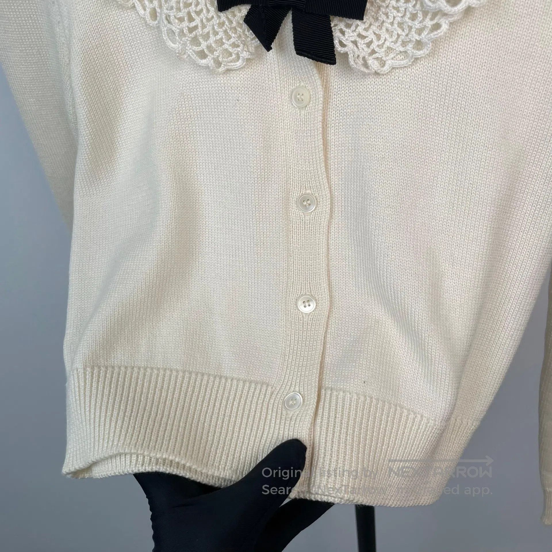 Miu Miu Miu Miu Ivory Ruffled Knit Short Sleeve Thin Top| Size XS / US 0-2 / IT 36-38 - 4 Thumbnail
