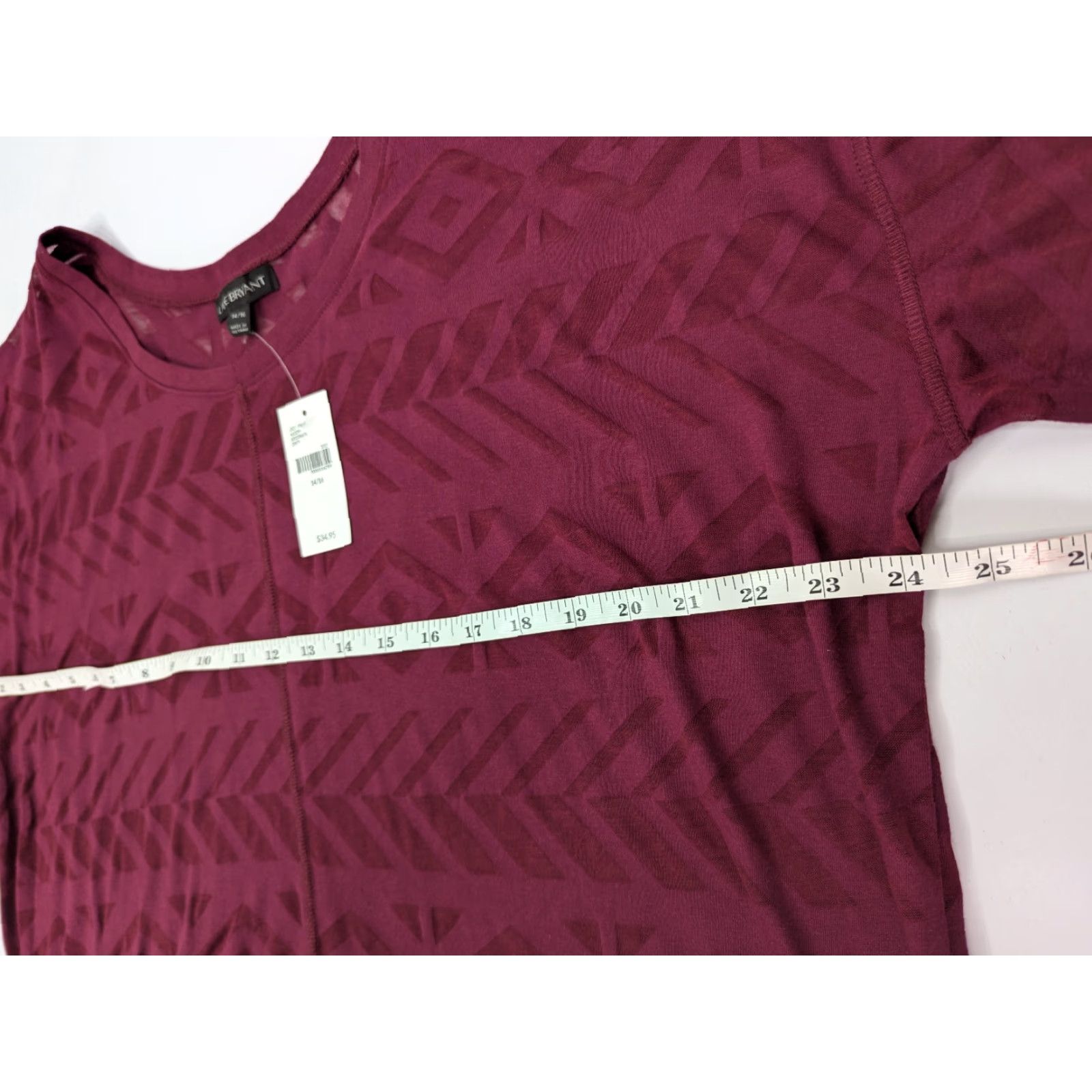 Vintage Lane Bryant Blouse Geometric 3/4 Sleeve Top Burgundy Women's Size 14/16 Sheer Tunic Bohemian NWT Size XL / US 12-14 / IT 48-50 - 5 Thumbnail