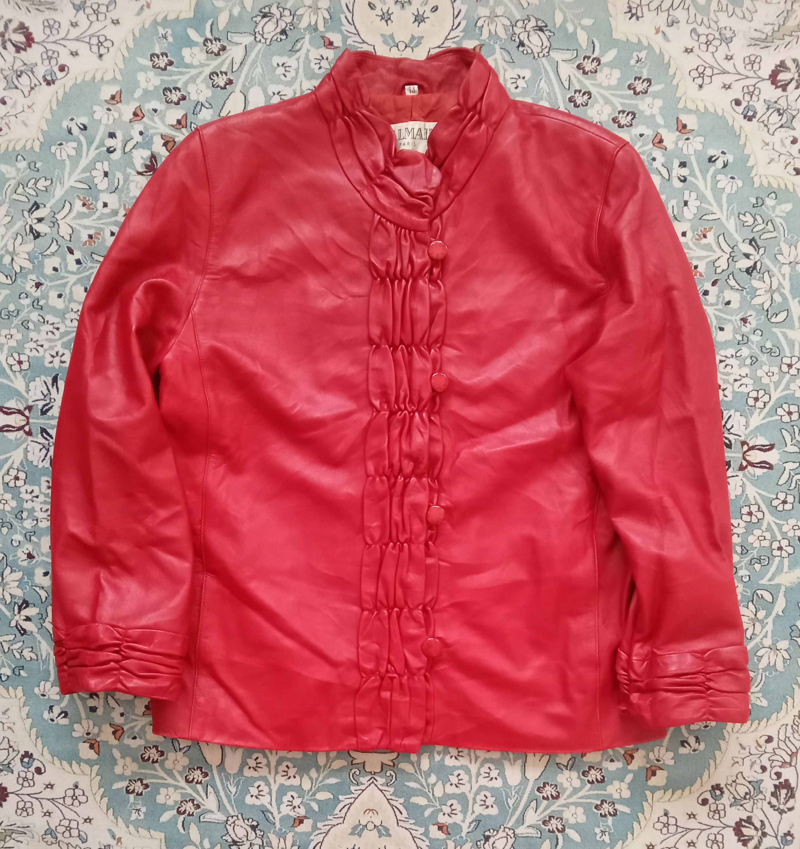Balmain Vintage Balmain Paris Red Leather Jacket Size US L / EU 52-54 / 3 - 1 Thumbnail