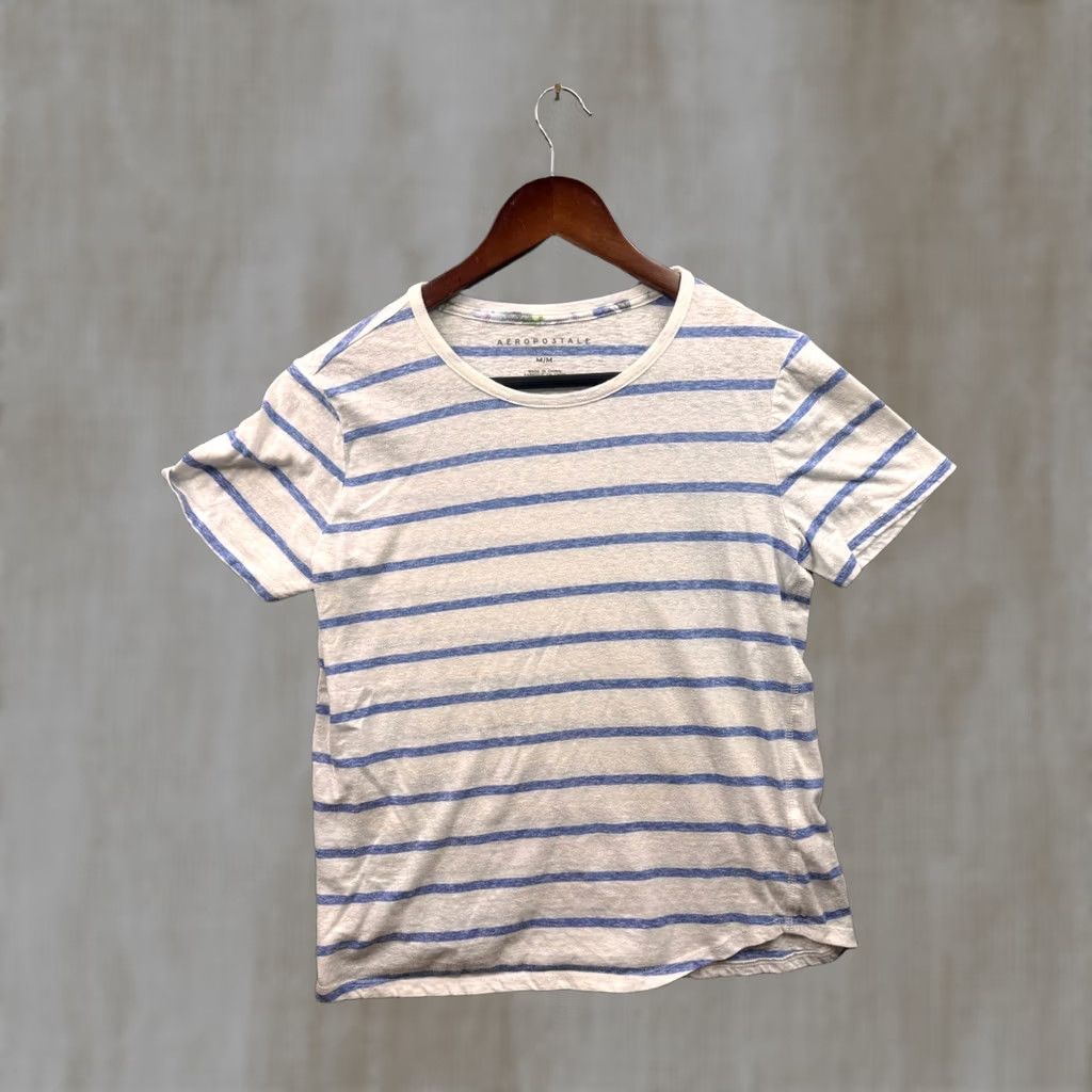 Aeropostale Aeropostale Womens Medium Blue White Striped Short Sleeve Crew Neck T-Shirt Size M / US 6-8 / IT 42-44 - 1 Thumbnail