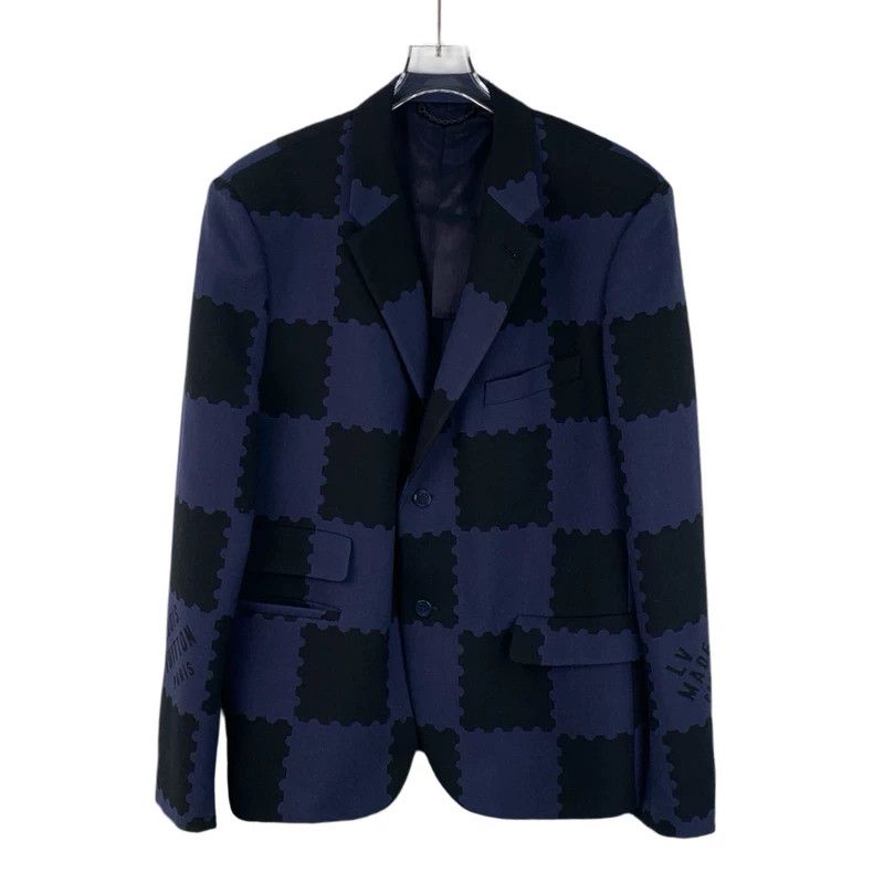 Louis Vuitton Louis Vuitton 22 dark blue checkerboard wool suits Size 54R - 1 Thumbnail
