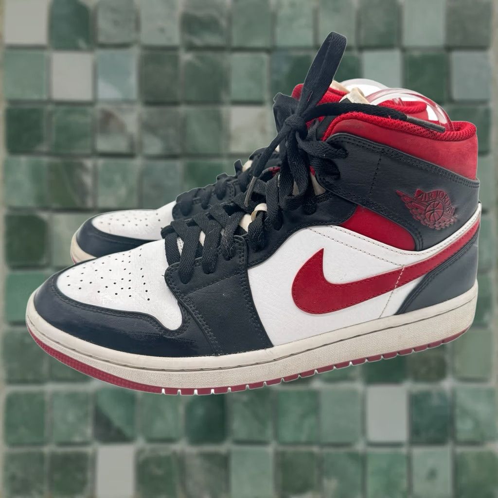 Jordan Brand Air Jordan 1 Mid Black Gym Red Size 8.5 Men’s Shoe Leather 2020 Jordan Sneaker Athletic Mens Repaired Top Lace Up Small Repair Size US 9 / EU 42 - 1 Thumbnail
