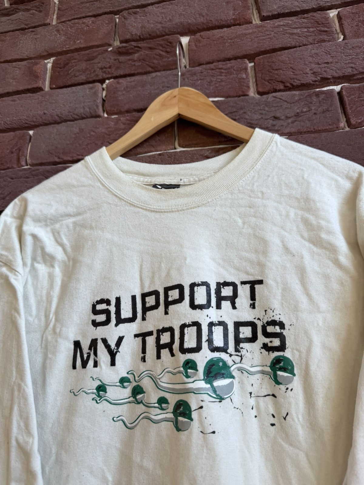 Seditionaries 90s Suport My Troops Funny Humor Tee Sperm L White Size US L / EU 52-54 / 3 - 3 Thumbnail