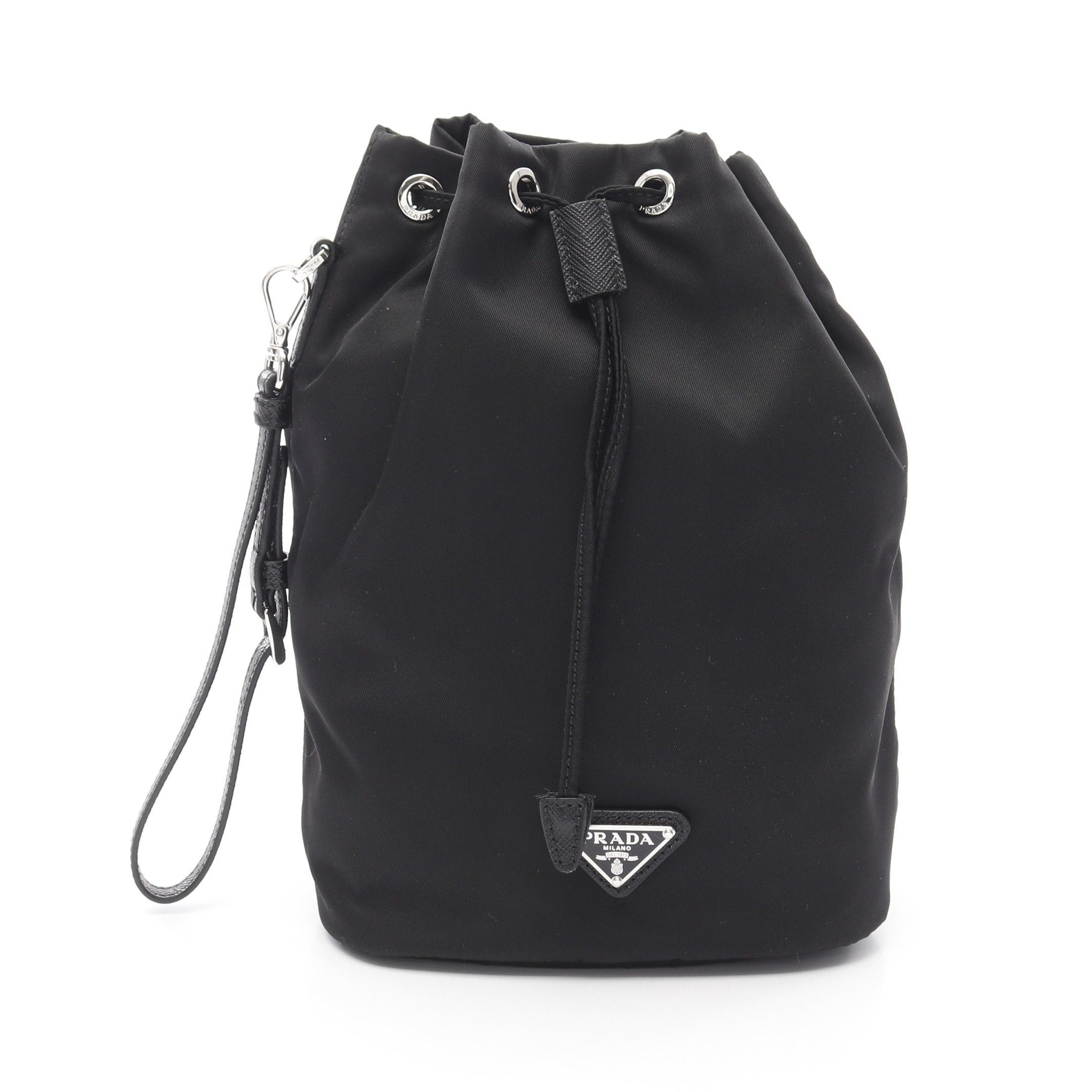 Prada Re-Nylon Pouch Nylon Saffiano Leather Black Purse, Women's