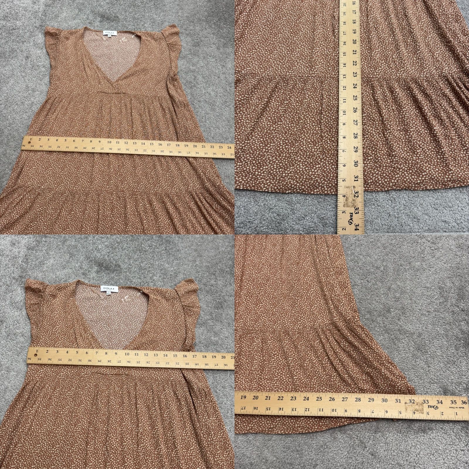 Vintage Gilli Brown Polka Dot Flutter Sleeve Mini Dress Womens Small V-Neck Rayon Sundress, Short Sleeve, Bohemian, Casual Size S / US 4 / IT 40 - 8 Thumbnail