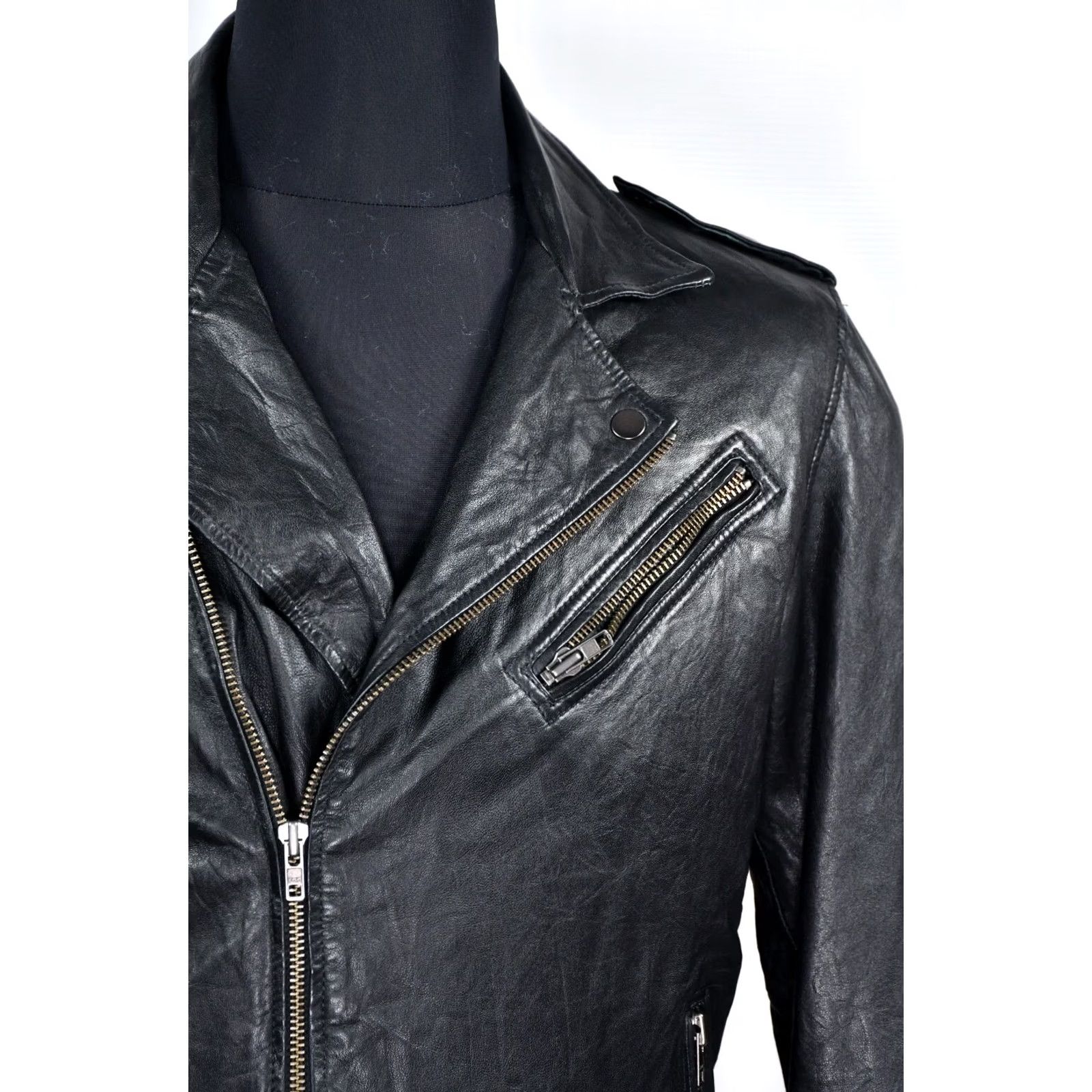 Jack & Jones JACK & JONES JJORLEATHER 4 LEATHER JACKET M BLACK - Mens, Jacket, Leather, Biker, 100% Lamb Leather, Chest 54 cm, Length 63 cm Size US M / EU 48-50 / 2 - 4 Thumbnail