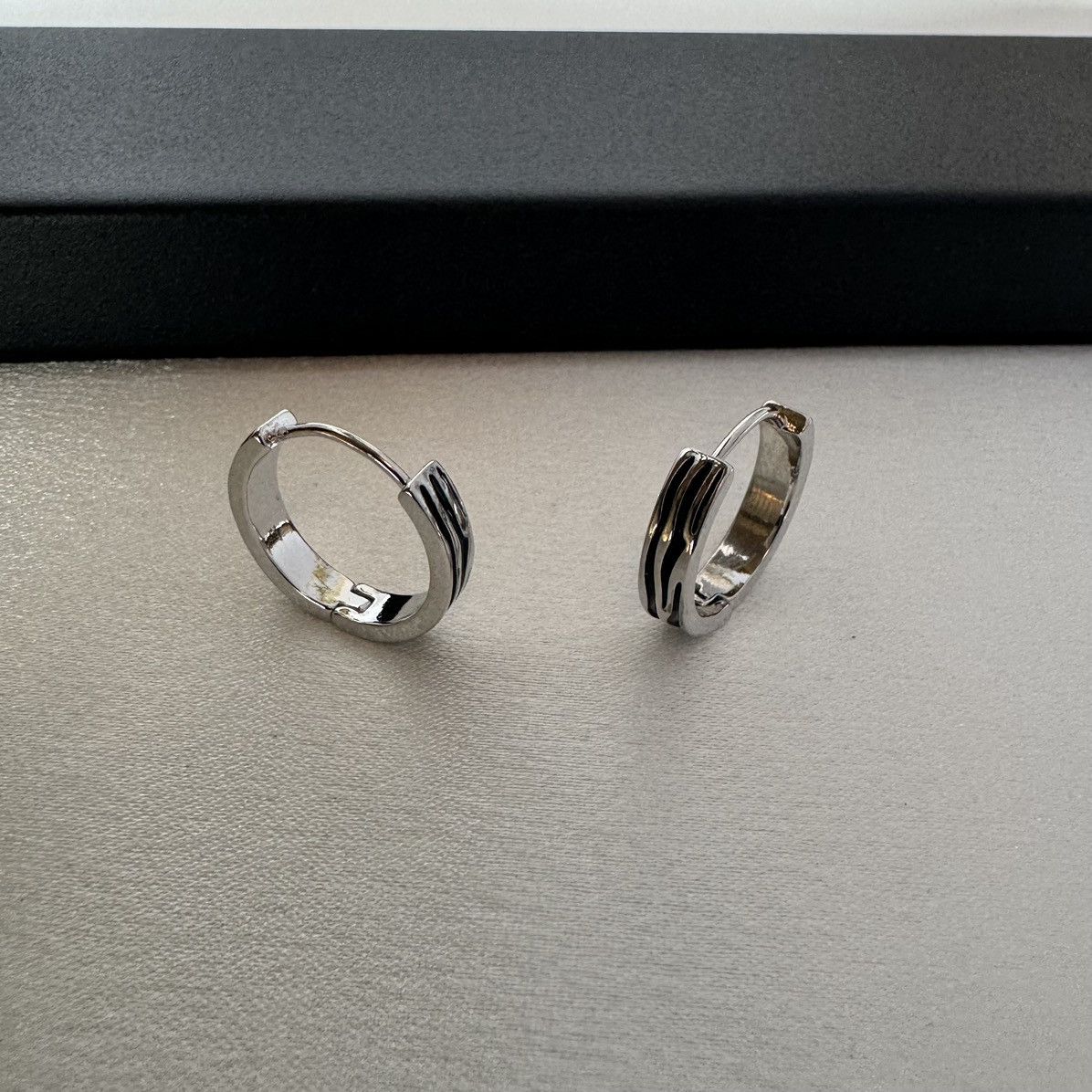 Other Stripes Silver Hoop Earrings for Men Women Size ONE SIZE - 3 Thumbnail
