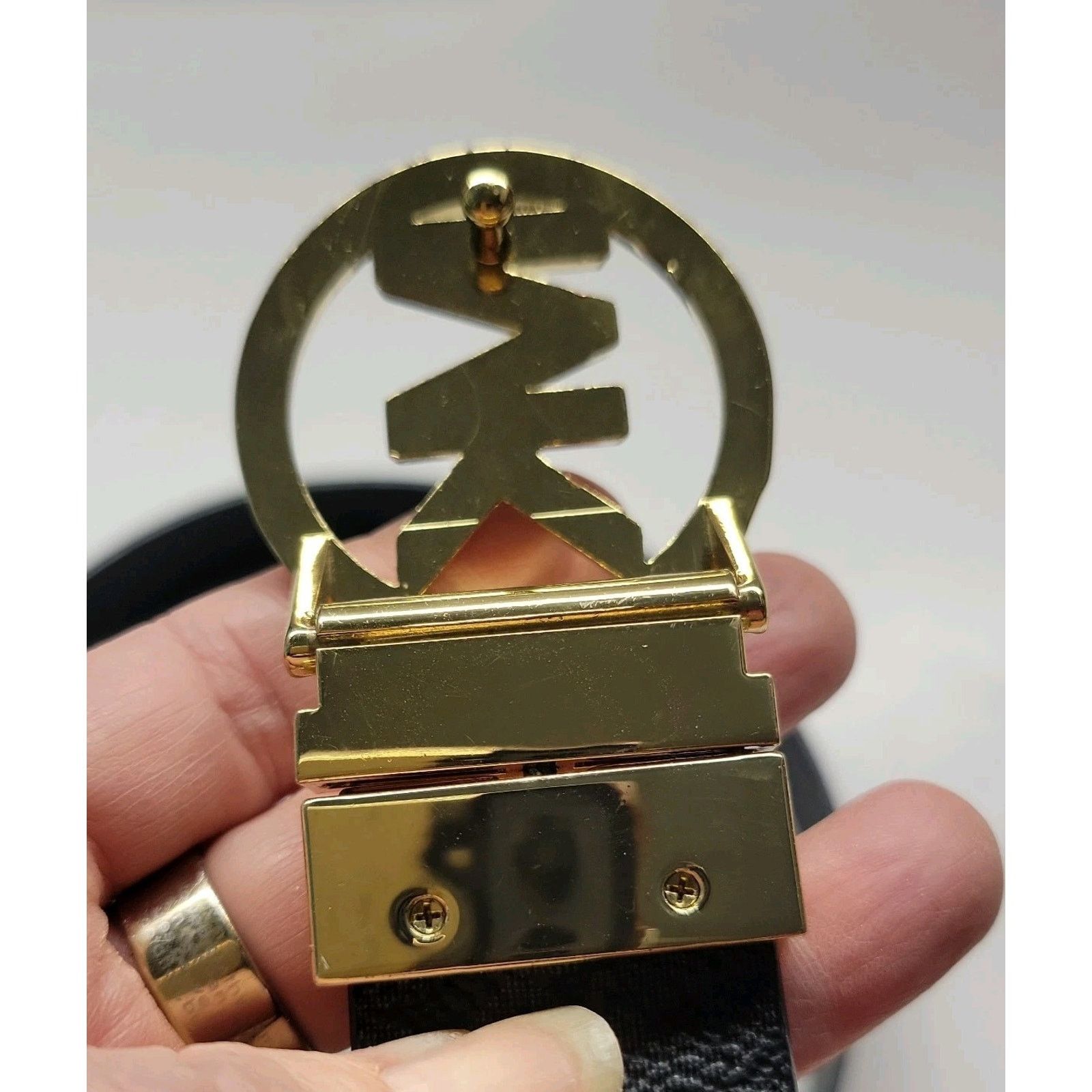Michael Kors MICHAEL KORS 36-40" Reversible Black Print Gold MK Buckle Size ONE SIZE - 3 Thumbnail