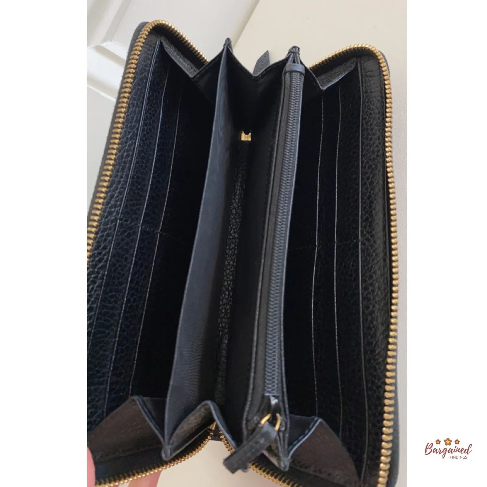 Gucci GUCCI Black Pebbled Leather Double G Metal Zip Around Long Size ONE SIZE - 7 Thumbnail