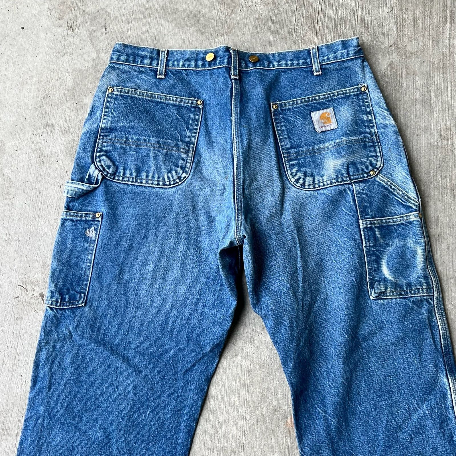 Carhartt × Vintage Carhartt faded denim blue jean double knee work wear pants Size US 35 - 11 Thumbnail