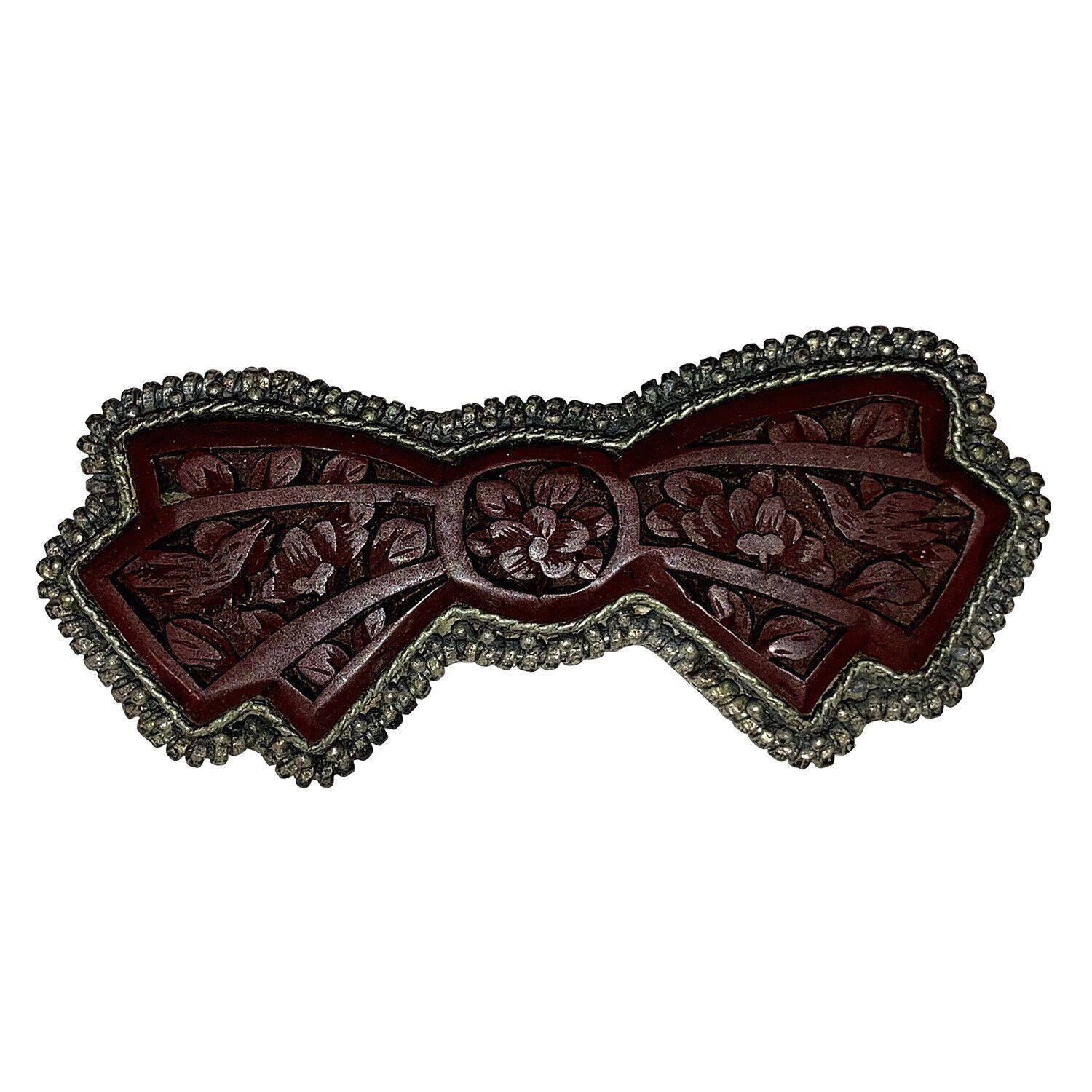 Designer Chinese Carved Cinnabar Bow Pin Pot Metal Size ONE SIZE - 1 Thumbnail