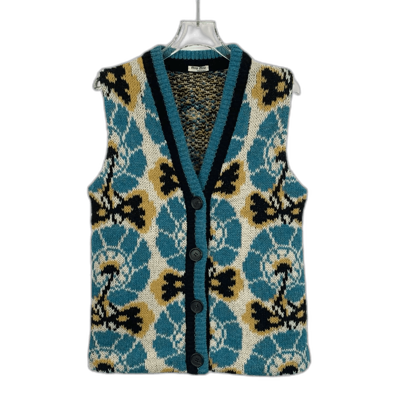 Miu Miu MiuMiu Colorful Floral Embroidered Wool Knit Vest Size US S / EU 44-46 / 1 - 1 Thumbnail