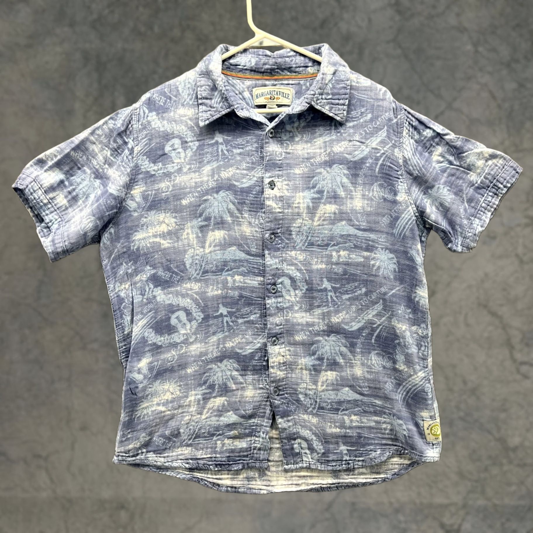 Vintage Margaritaville Shirt Mens Medium Blue Tropical Graphic Short Sleeve Button Front Size US M / EU 48-50 / 2 - 1 Thumbnail