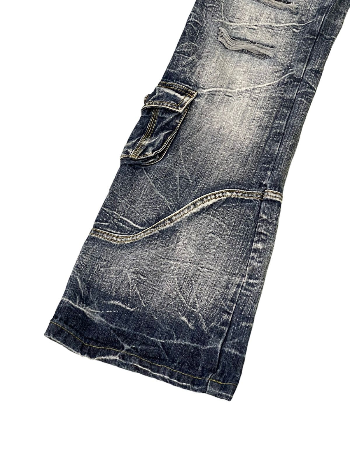 Japanese Brand Flare Jeans Cargo Topism Distress Acid Wash Boot Cut 7🟦4 Size US 33 - 5 Thumbnail