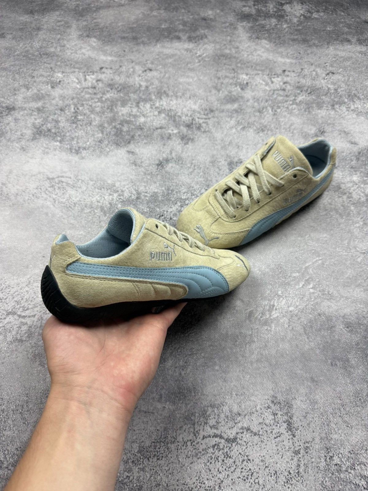 Puma Vintage Y2K Puma Speedcat Low Top Suede Beige/Blue Sneakers Size US 7 / IT 37 - 4 Thumbnail