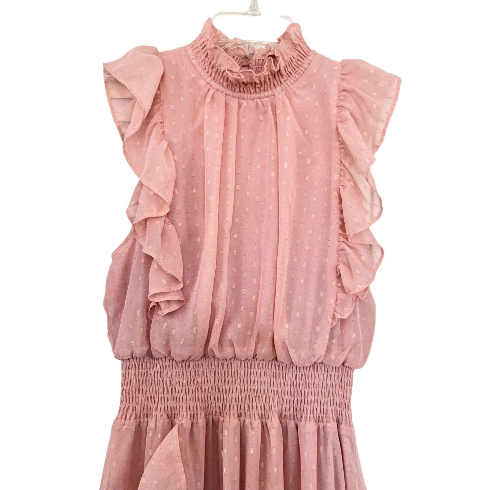 Other Avec Les Filles Pink Ruffled Smocked Sleeveless Maxi Dress Size S / US 4 / IT 40 - 4 Thumbnail