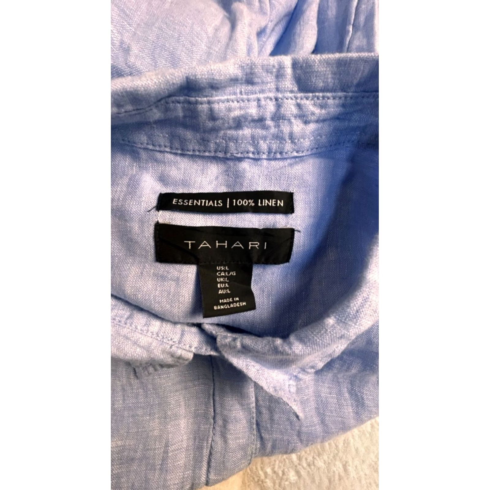 Vintage Tahari Essentials Women Linen Button-Up Shirt Tunic Large Light Blue Long Sleeve Size L / US 10 / IT 46 - 3 Thumbnail