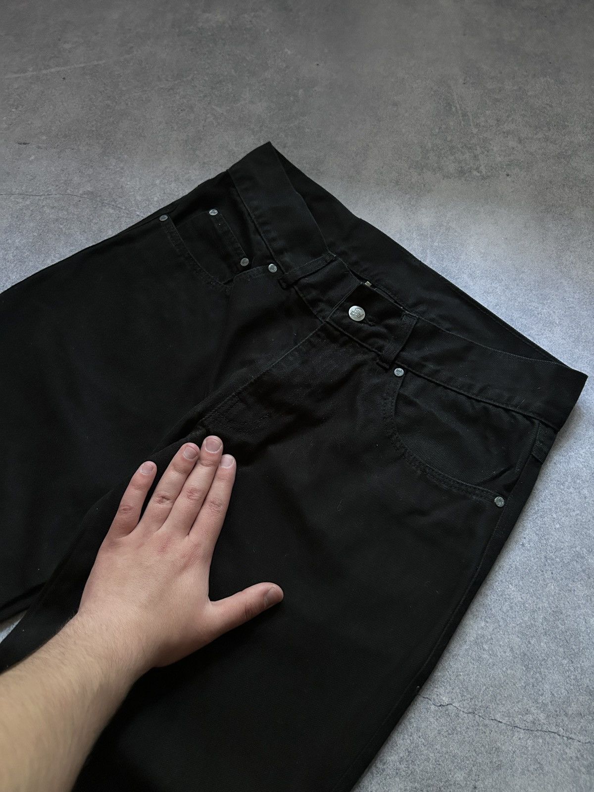 Vintage Kawasaki x Bull It biker denim black baggy jeans Size US 34 / EU 50 - 4 Thumbnail