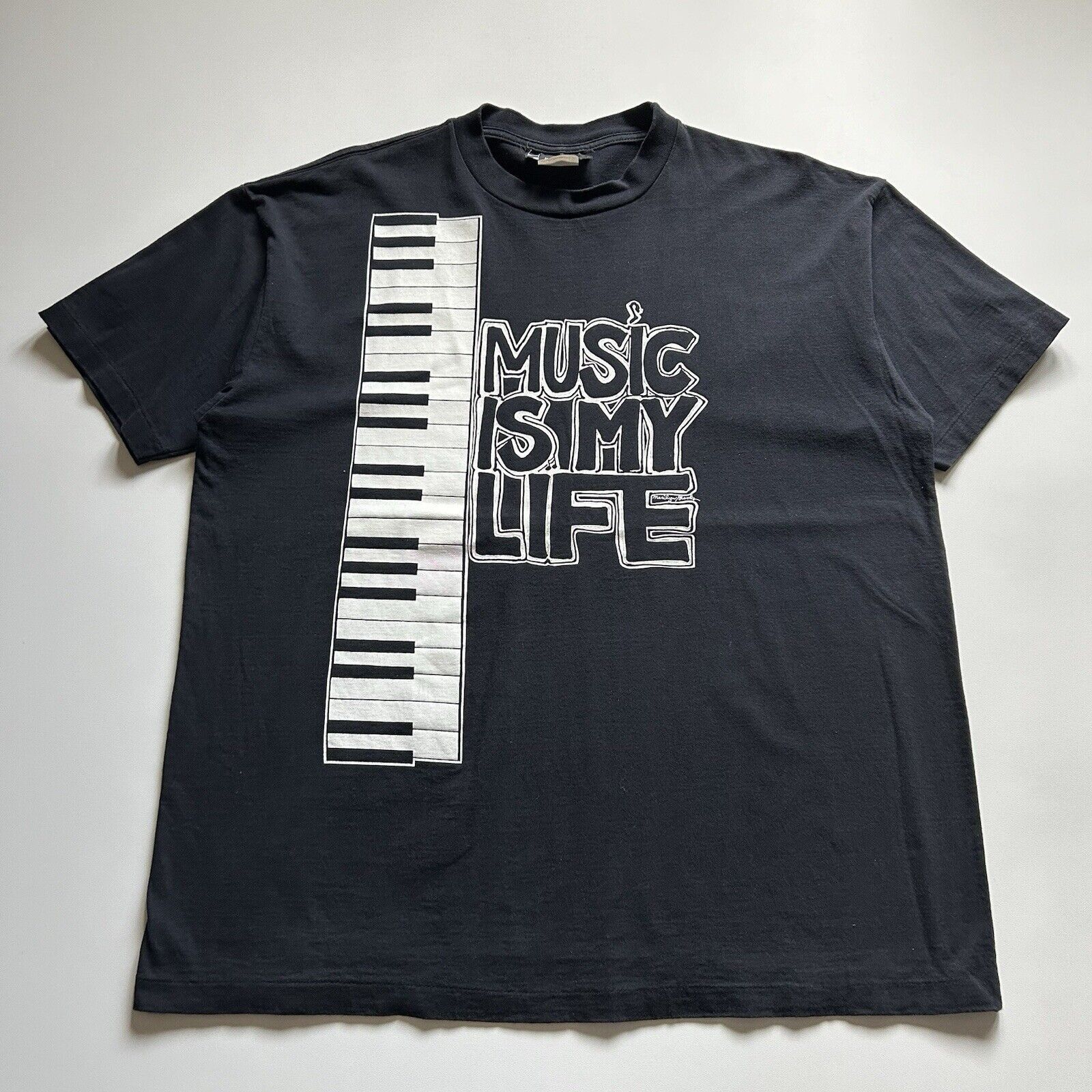 Vintage Vintage 90s Music Is My Life Piano Music T Shirt XXL Black Size US XXL / EU 58 / 5 - 1 Thumbnail