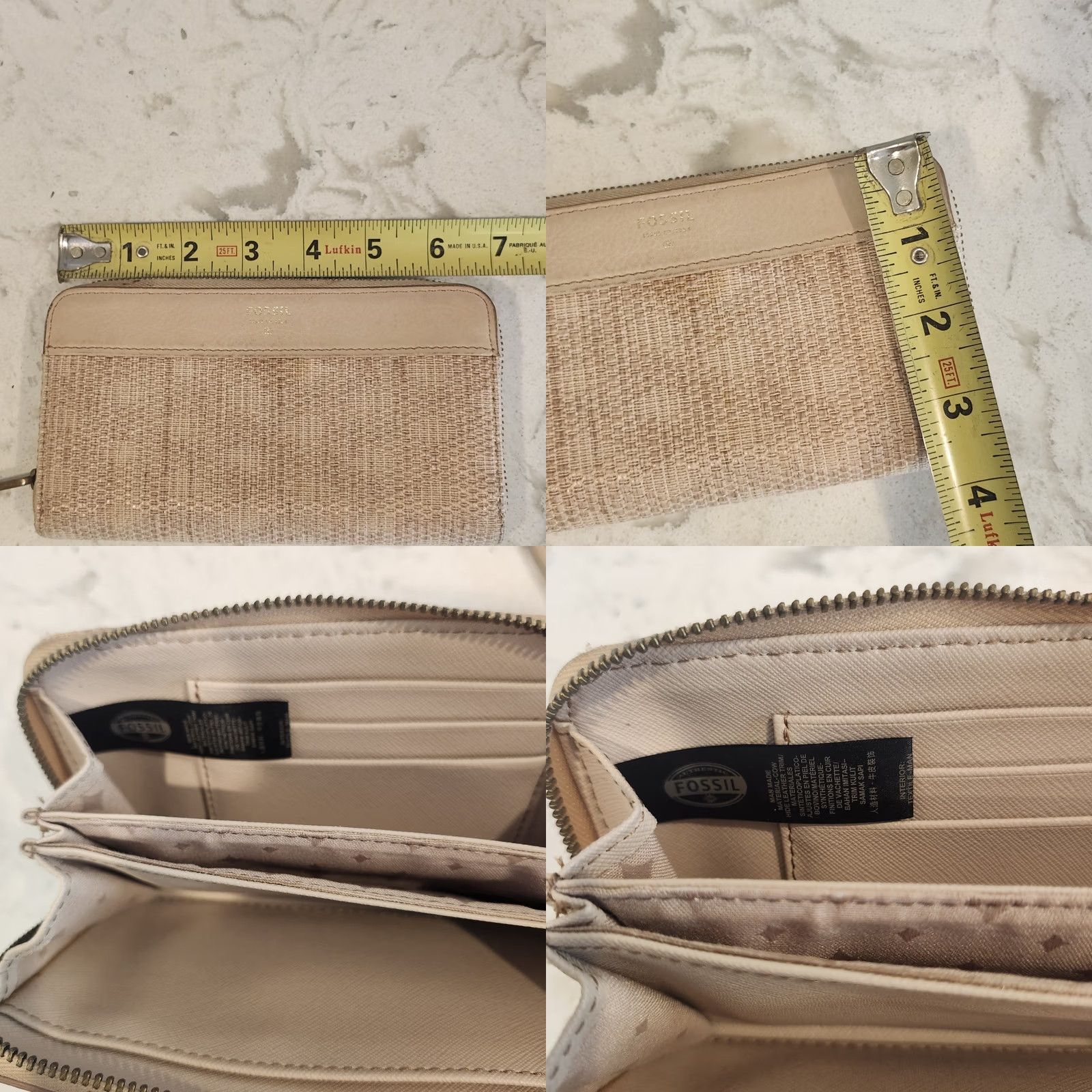Fossil Fossil Zip-Around Wallet Tan Straw Leather Beige Womens S Color Beige Zip-Around Wallet Womens S Leather Wristlet Clutch NEEDS CLEANING Size ONE SIZE - 9 Thumbnail