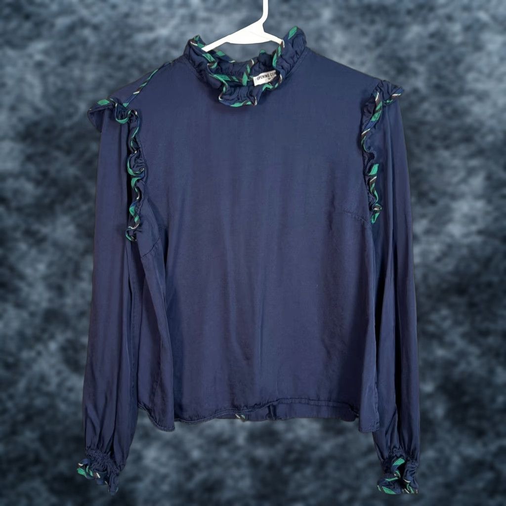 Opening Ceremony Opening Ceremony Blouse Womens Size 2 Navy Long Sleeve Ruffled Size XS / US 0-2 / IT 36-38 - 1 Thumbnail