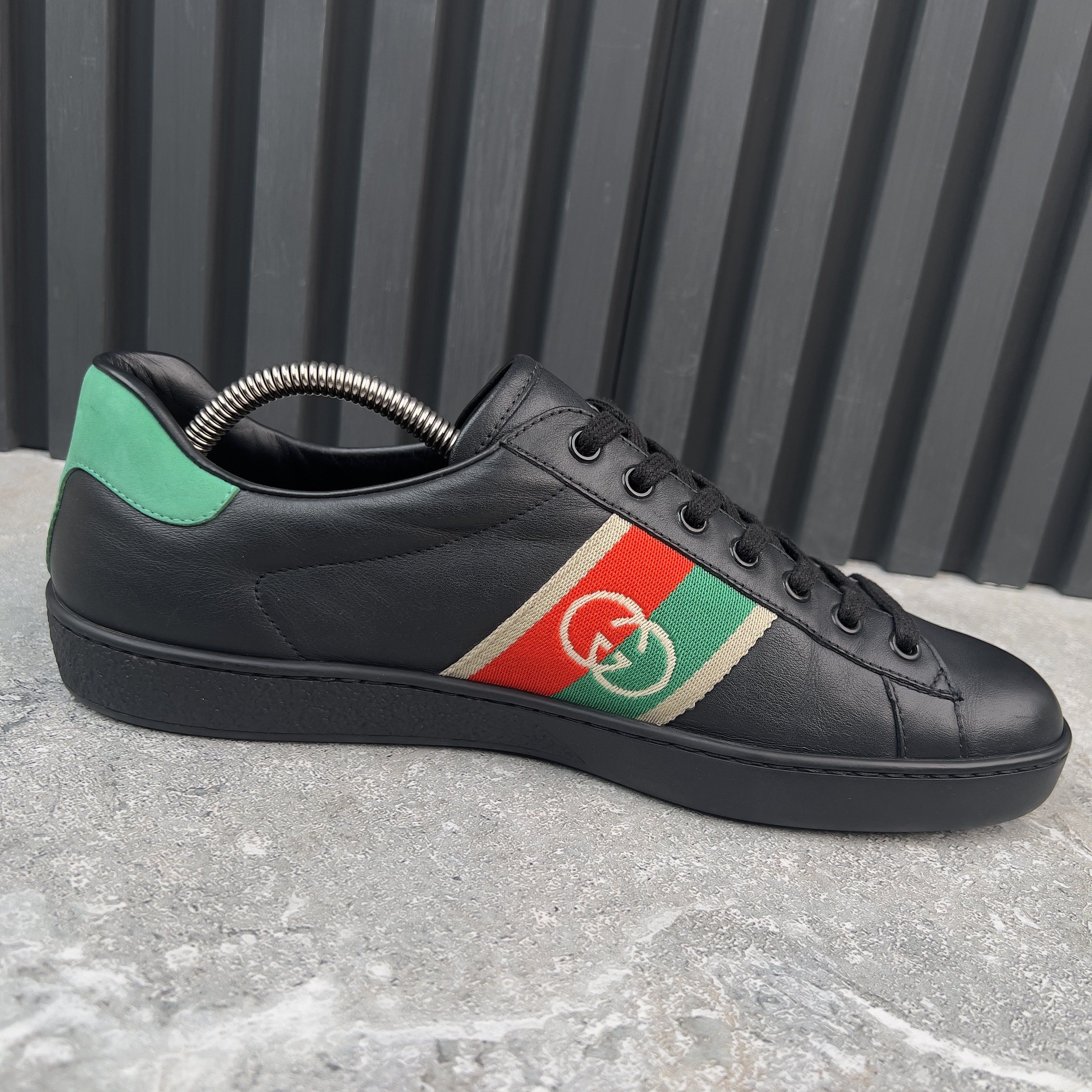 Gucci Ace Web Interlocking GG Logo Sneakers Black Leather Size US 8.5 / EU 41-42 - 7 Thumbnail