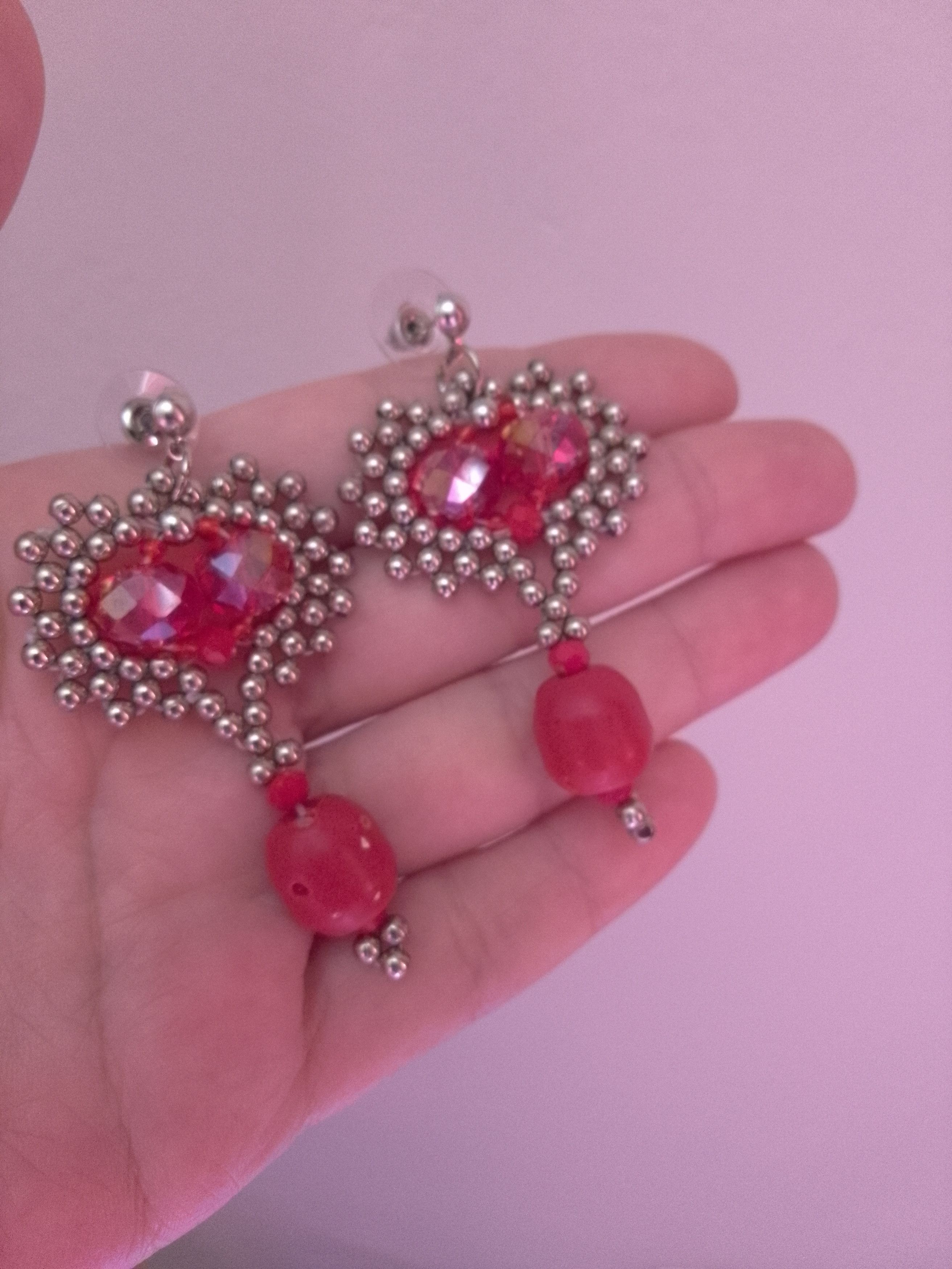 Handmade Red earrings Heart Shape Coral bamboo gemstones Size ONE SIZE - 4 Thumbnail