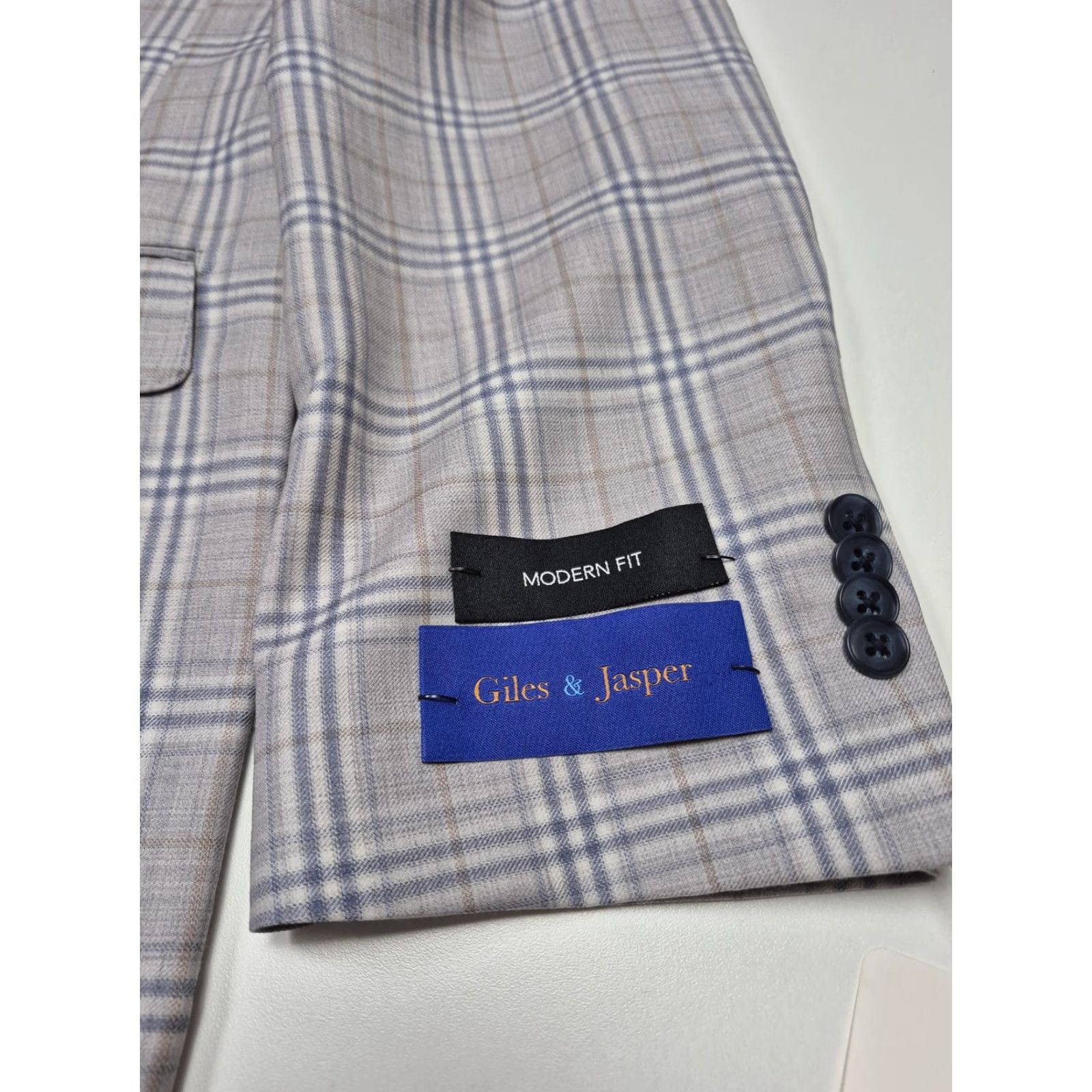Vintage Giles & Jasper Blazer Mens 54L Gray Wool Plaid Modern Fit Sport Coat NWT Size 54R - 2 Thumbnail