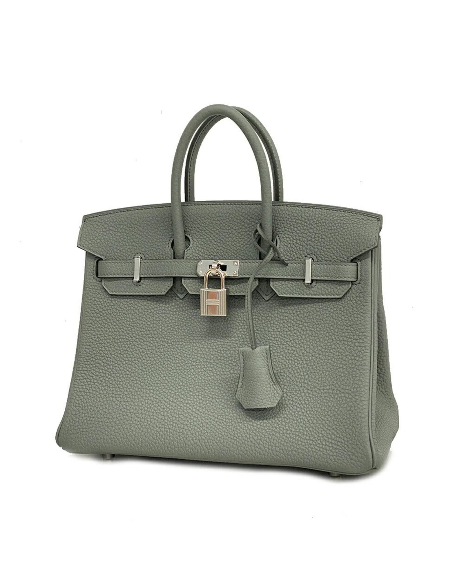 image of Hermes Sophisticated Grey Leather Handbag With Accessories, Women's