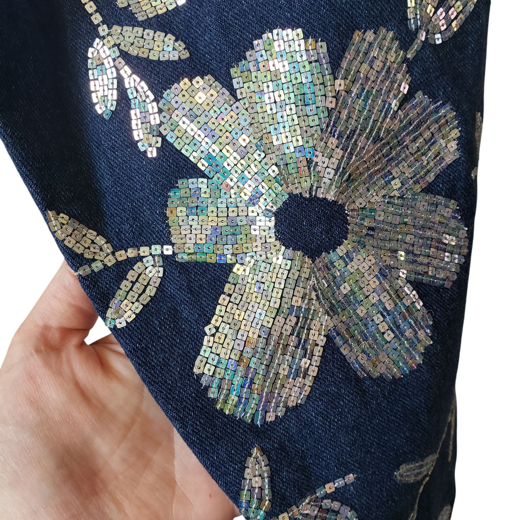 ASHISH Ashish Floral Sequin Embellished High Rise Straight Leg Blue Size 27" / US 4 / IT 40 - 20 Thumbnail