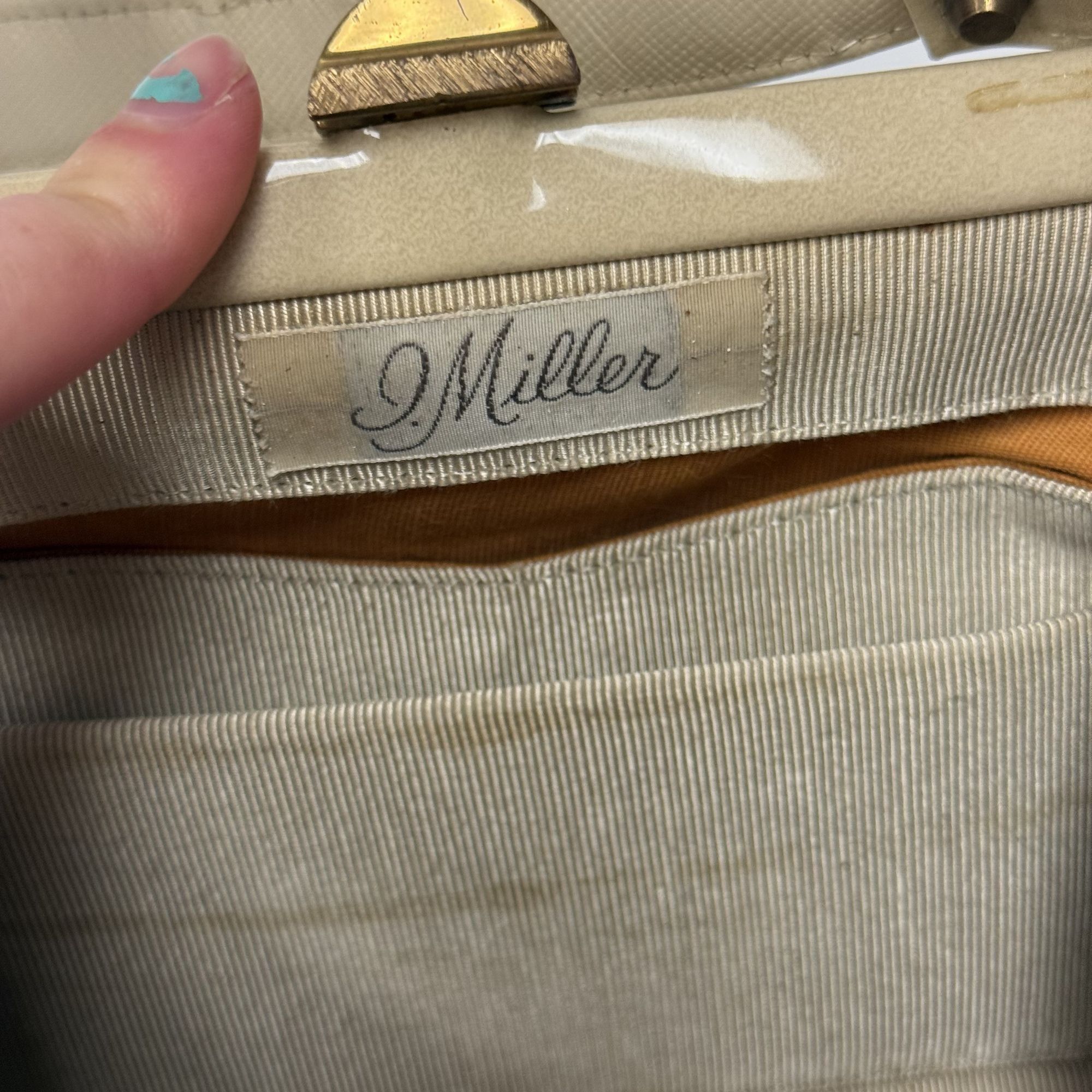 Other Vtg J Miller Tan Beige PATENT Leather Hand Bag Evening Purse Size ONE SIZE - 5 Thumbnail