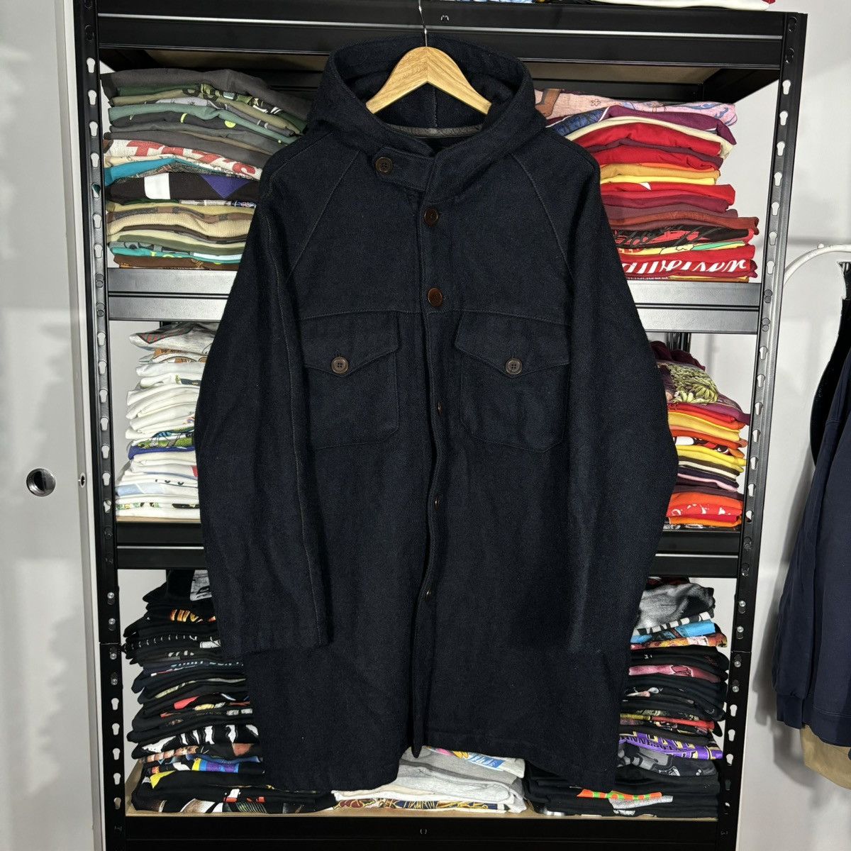image of 90's Massimo Osti Production Heavy Coat Archive Grail in Blue/Navy, Men's (Size Large)
