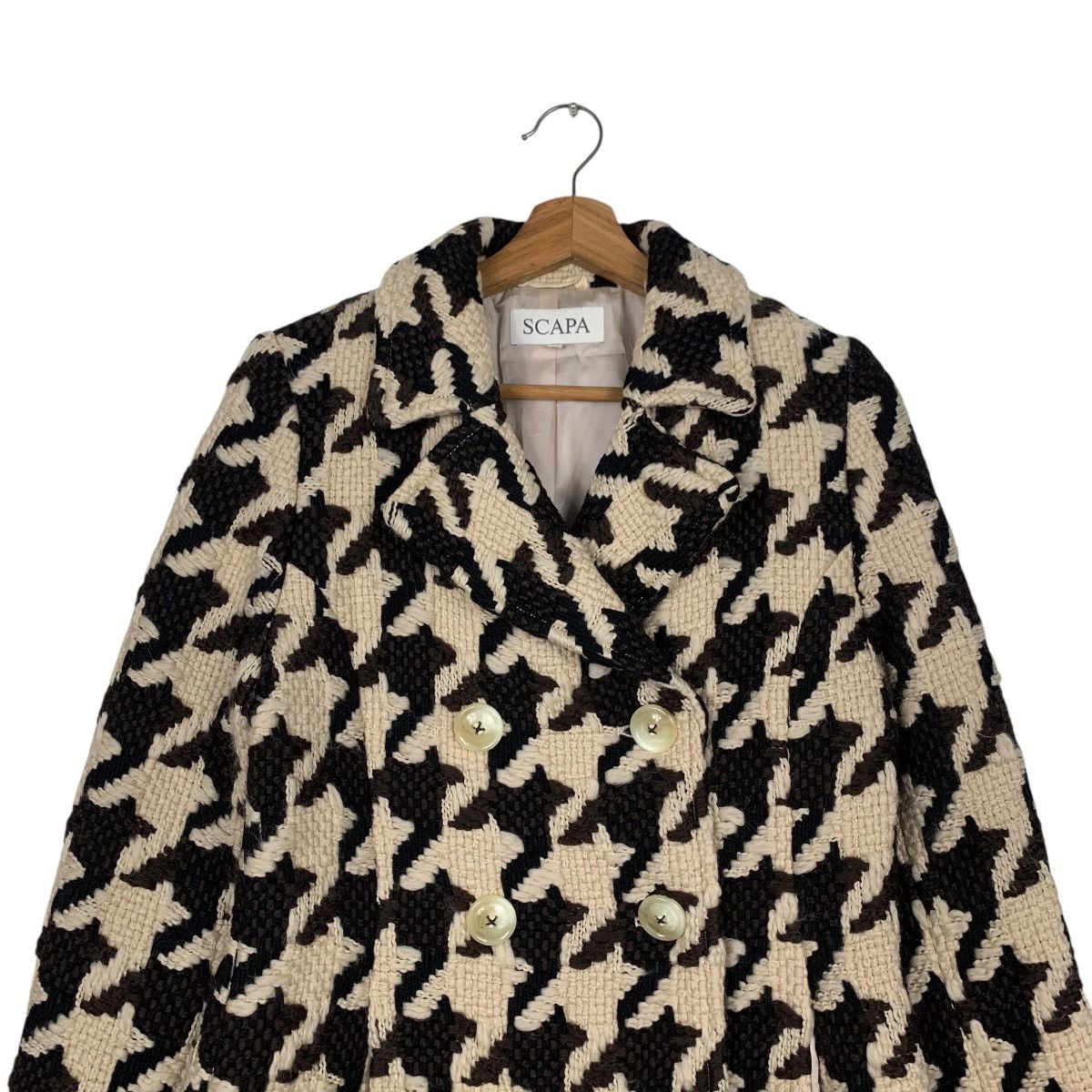 Japanese Brand SCAPA Big Houndstooth Pattern Wool Coat Jacket #2111-C92 Size M / US 6-8 / IT 42-44 - 2 Thumbnail